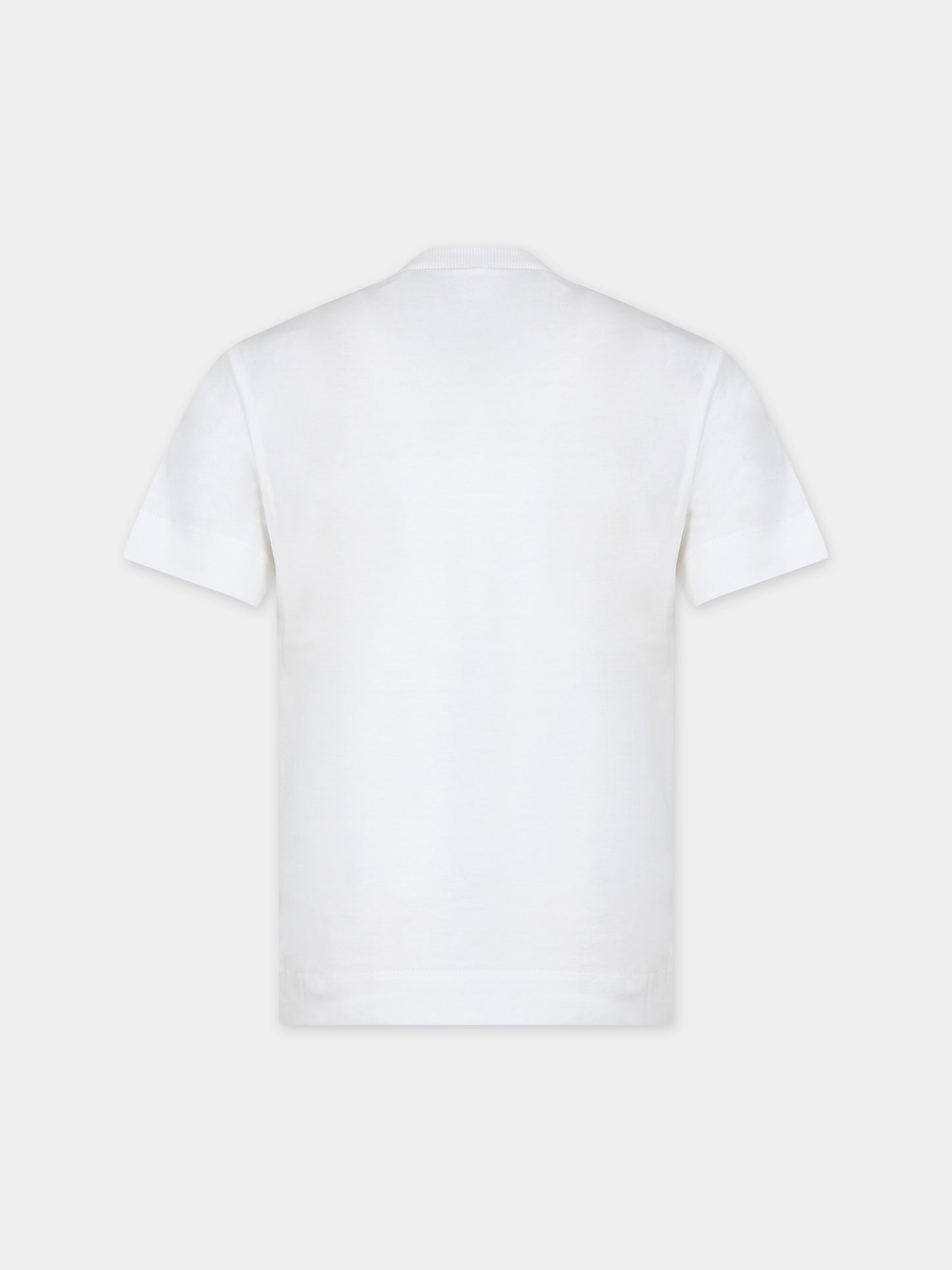 T-shirt blanc pour enfants avec imprimé masque et logo