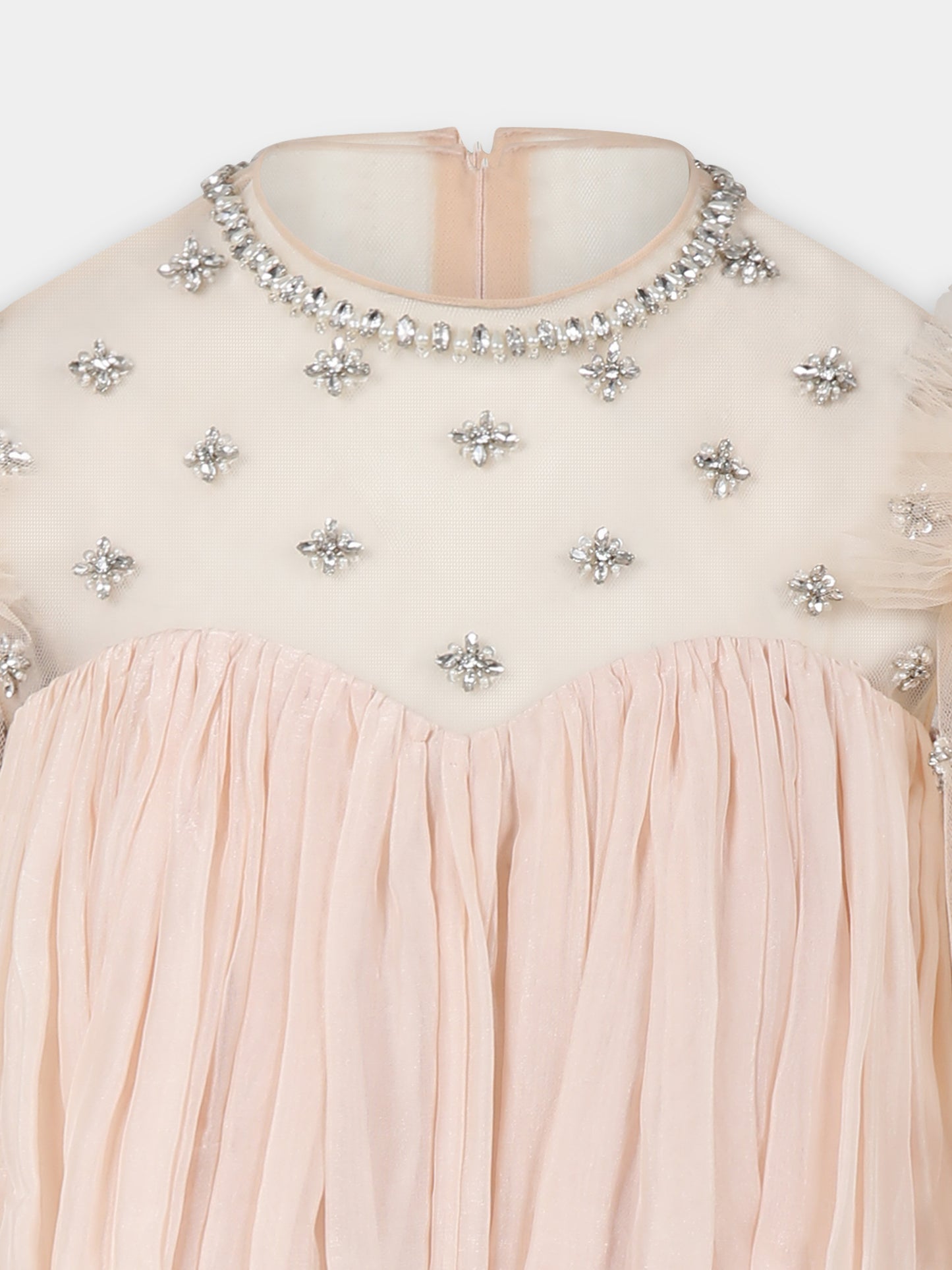 Vestito rosa per bambina con fiori e cristalli,Làtara,SS25 1628