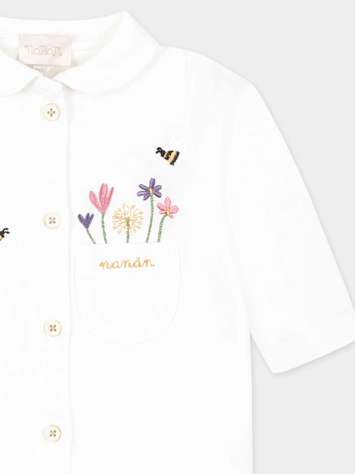 Tutina bianca per neonata con api e fiori,Nanán,E25400B