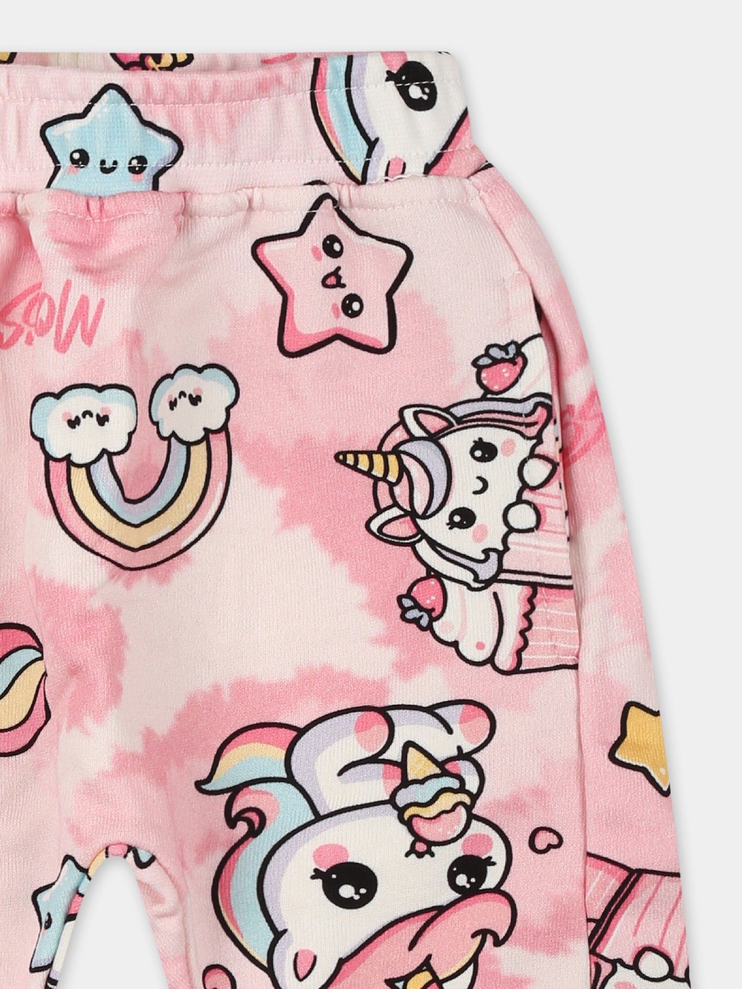 Pantaloni rosa per neonata con unicorno all over,Mousse Kids,SKNP372