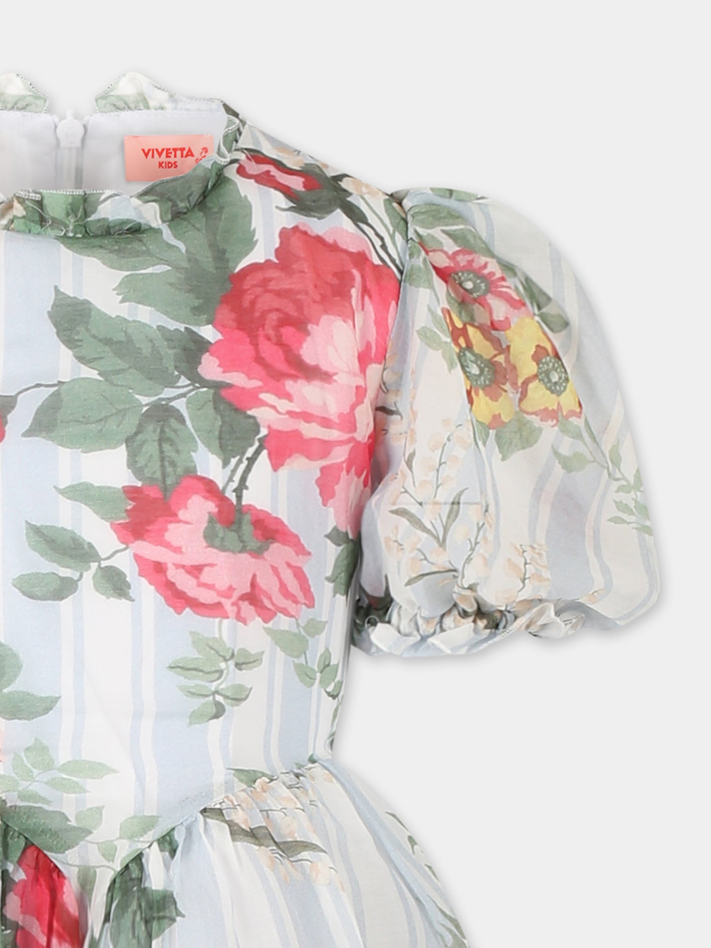 Vestito azzurro per bambina con stampa floreale,Vivetta Kids,VE2551