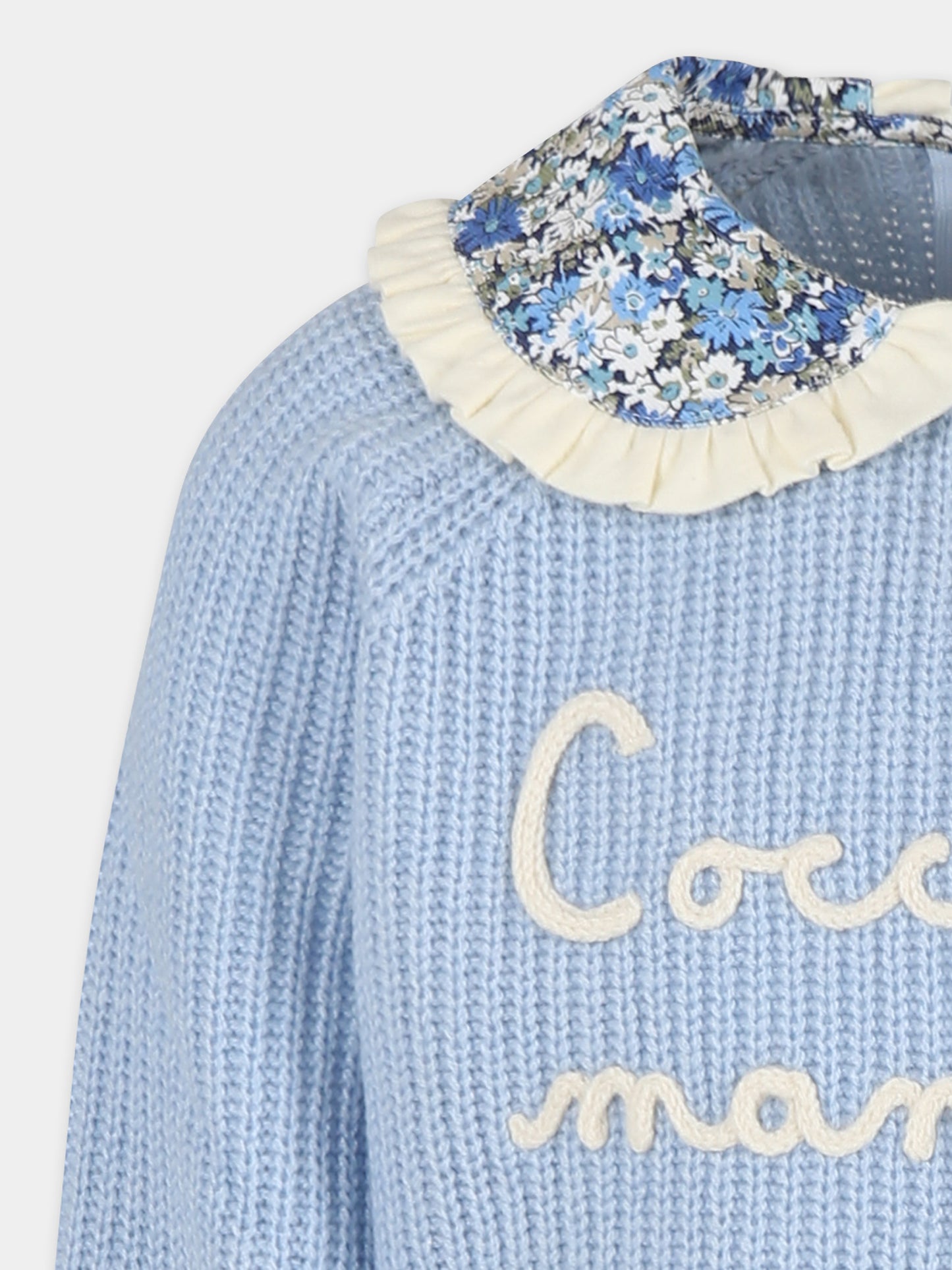 Maglione celeste per bambina con scritta Cocca di mamma,Mc2 Saint Barth,CAJ001 - 00132G