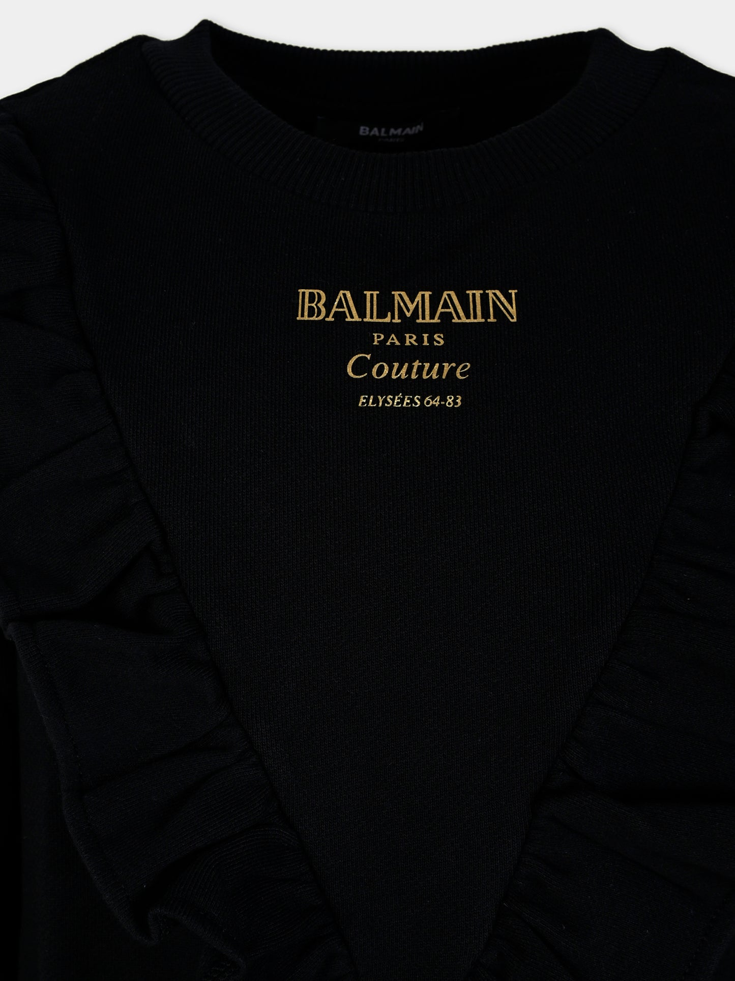 Vestito nero per bambina con logo,Balmain Kids,BX1A80-Z3183 930OR