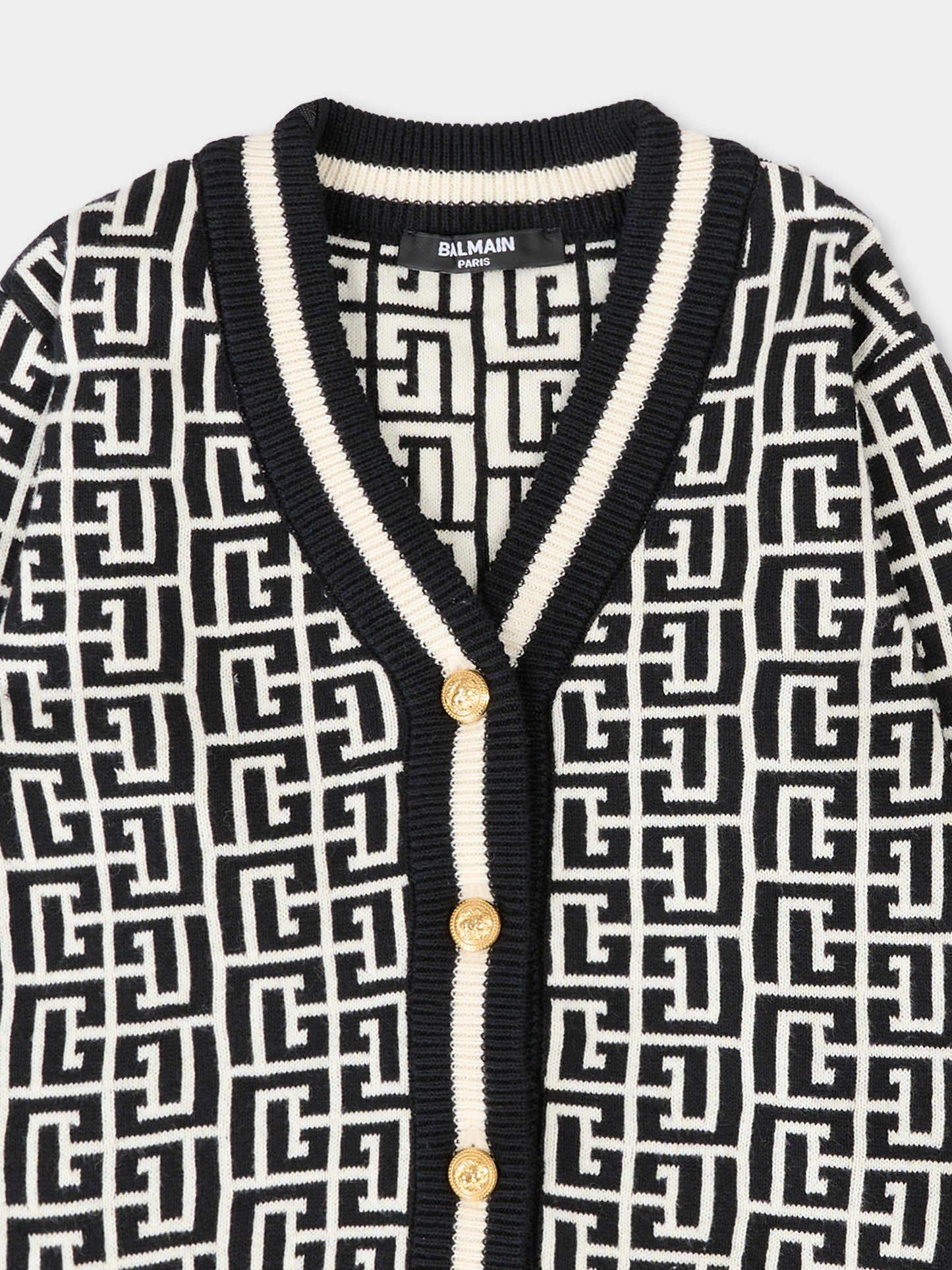 Cardigan nero per neonato con labirinto all over,Balmain Kids,BX9510-Z2312 104NE