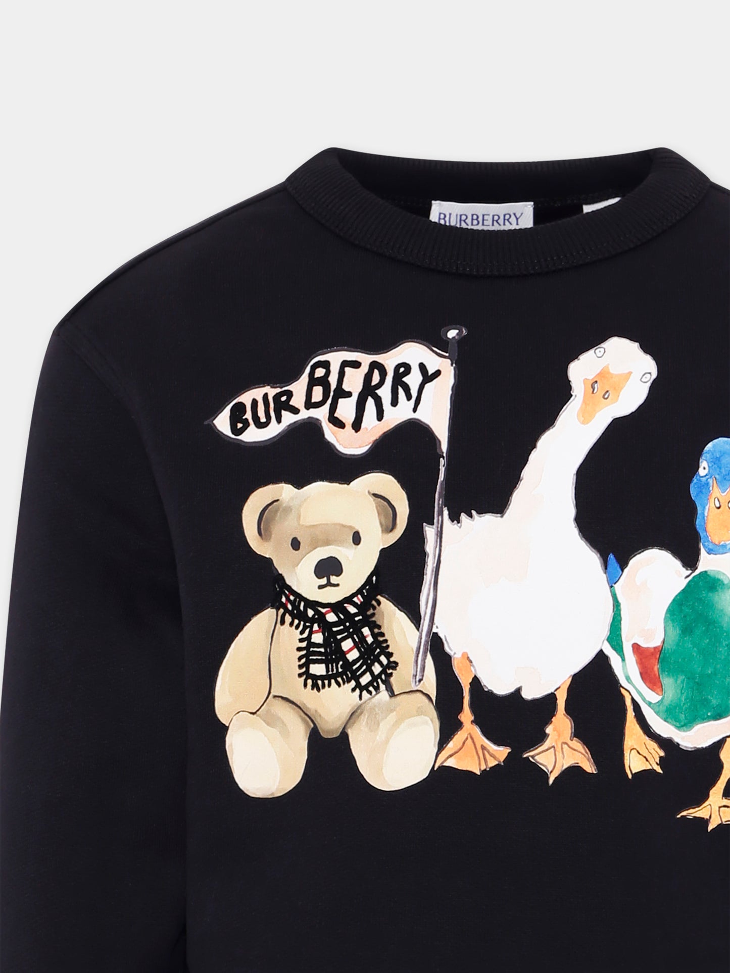 Felpa nera per bambina con orsetto e amici animali,Burberry Kids,8108574 A1189