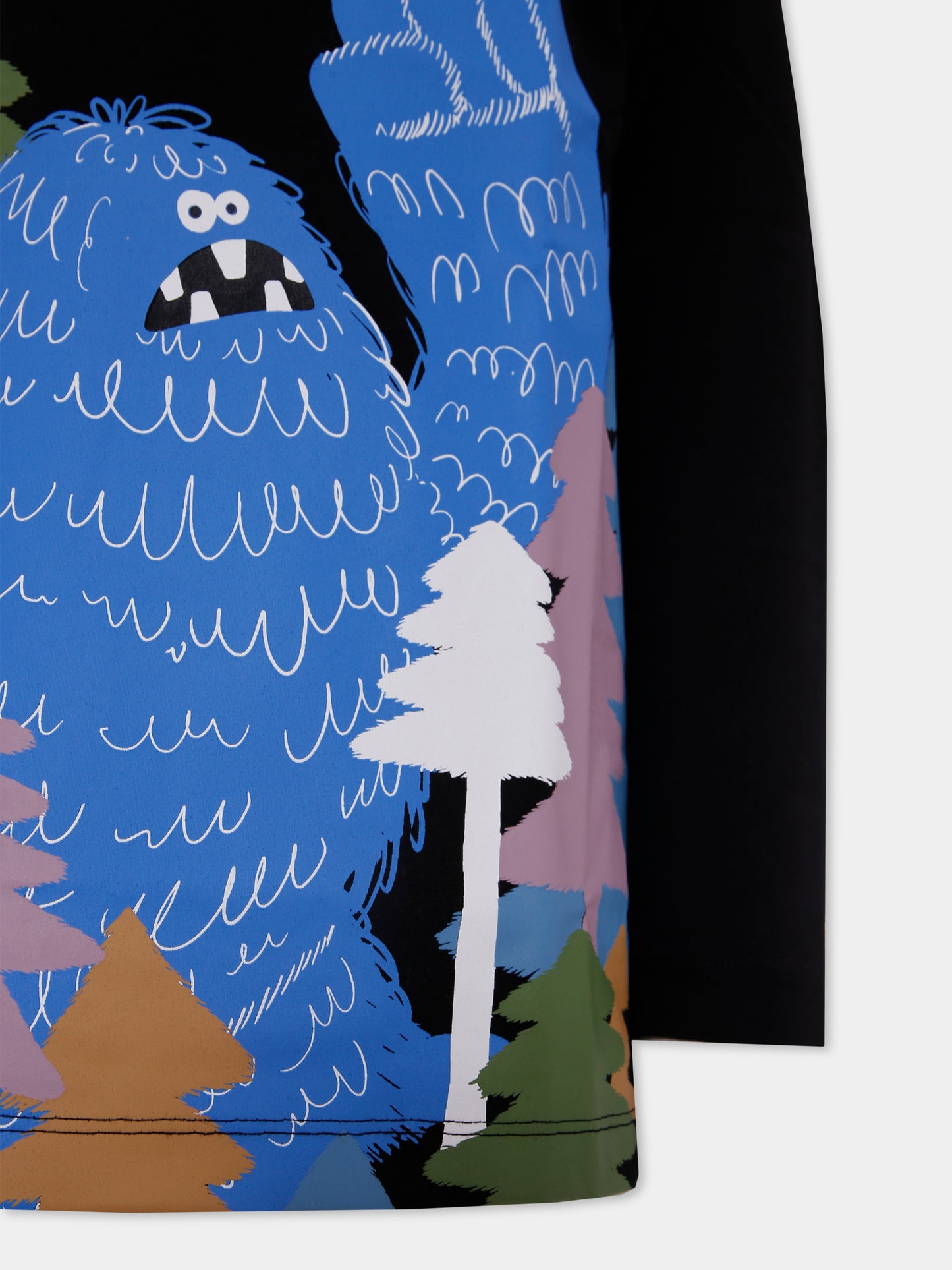 T-shirt nera per bambino con mostro blu,Stella Mccartney Kids,TX8Q70 Z0434 930