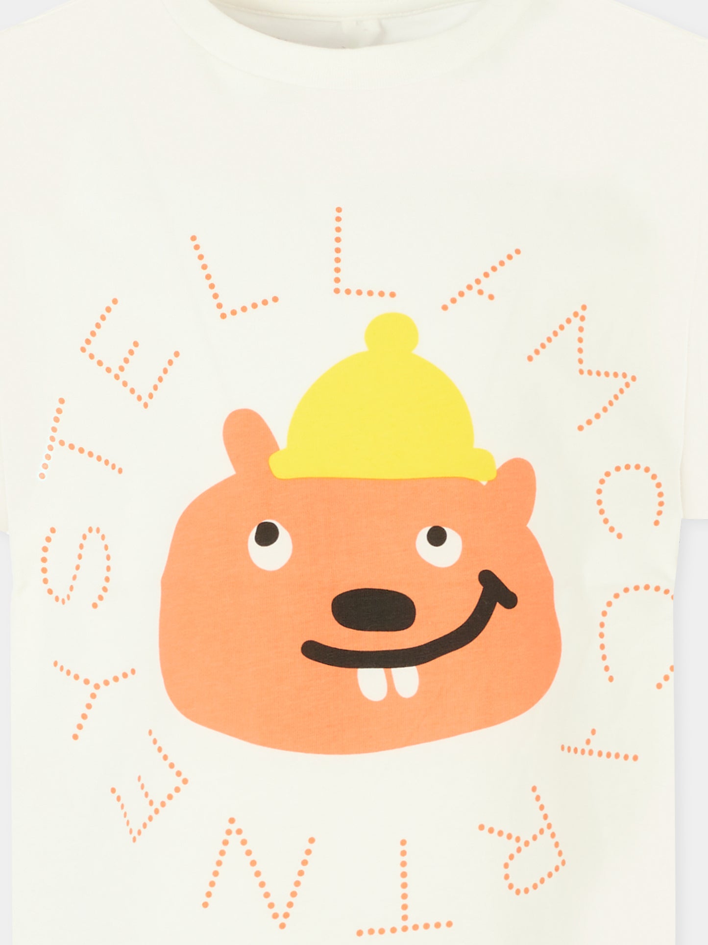 T-shirt avorio per bambino con castoro e logo,Stella Mccartney Kids,TX8R41 Z0434 101
