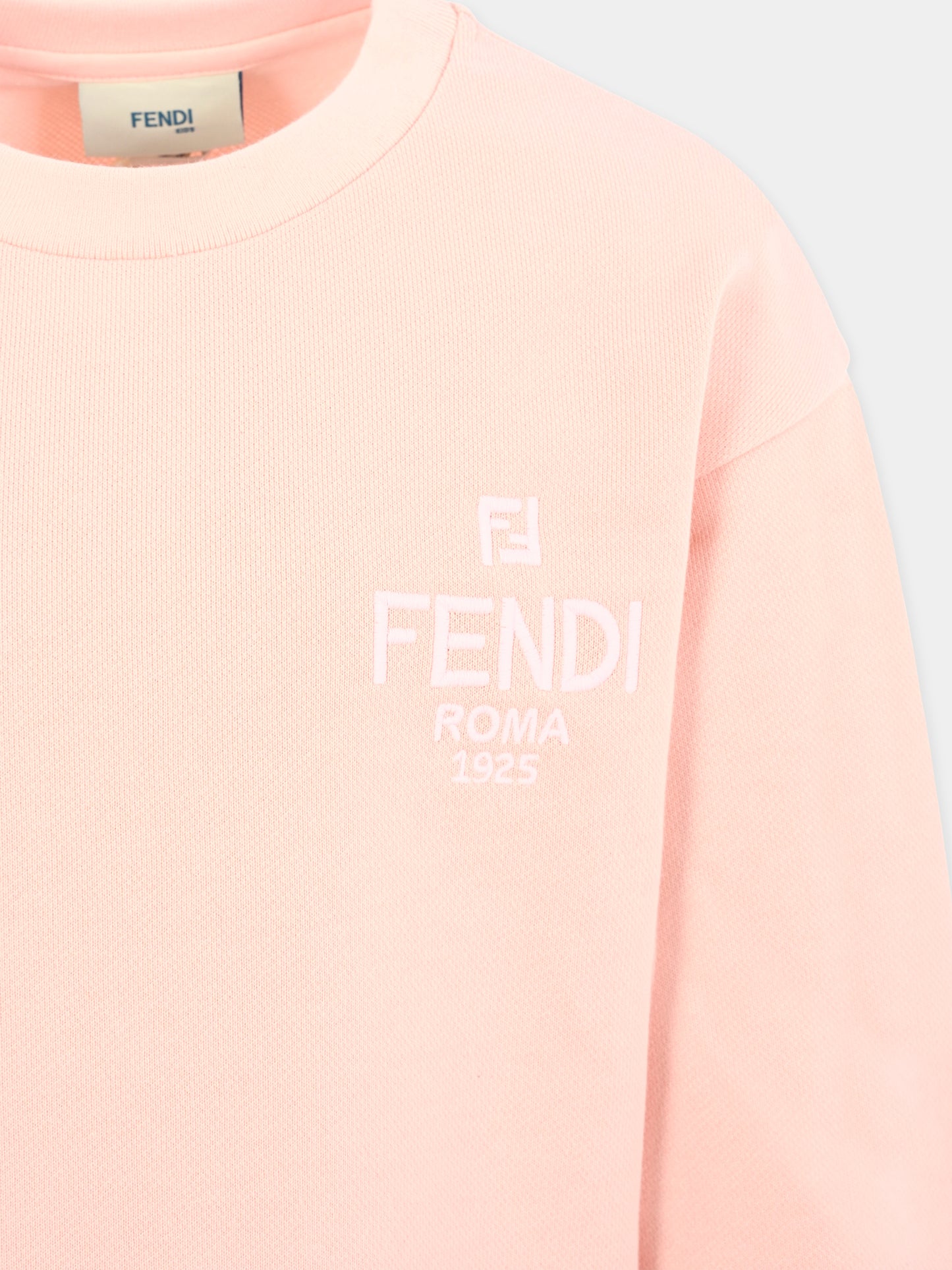 Felpa rosa per bambina con logo ricamato,Fendi Kids,JUH104 5V0 F0ZKY