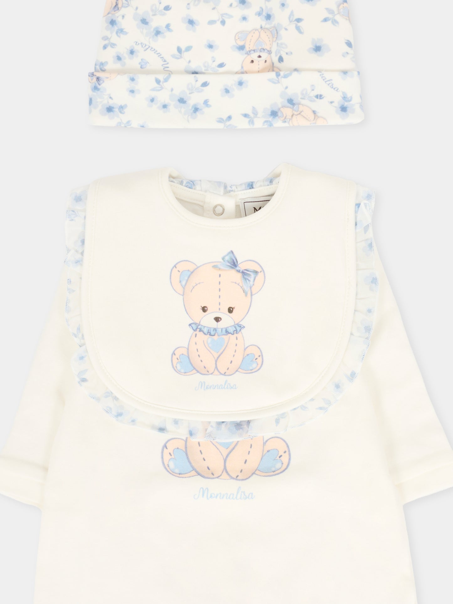 Set tutina avorio per neonata con orsetto celeste,Monnalisa,35F508 6000 0151