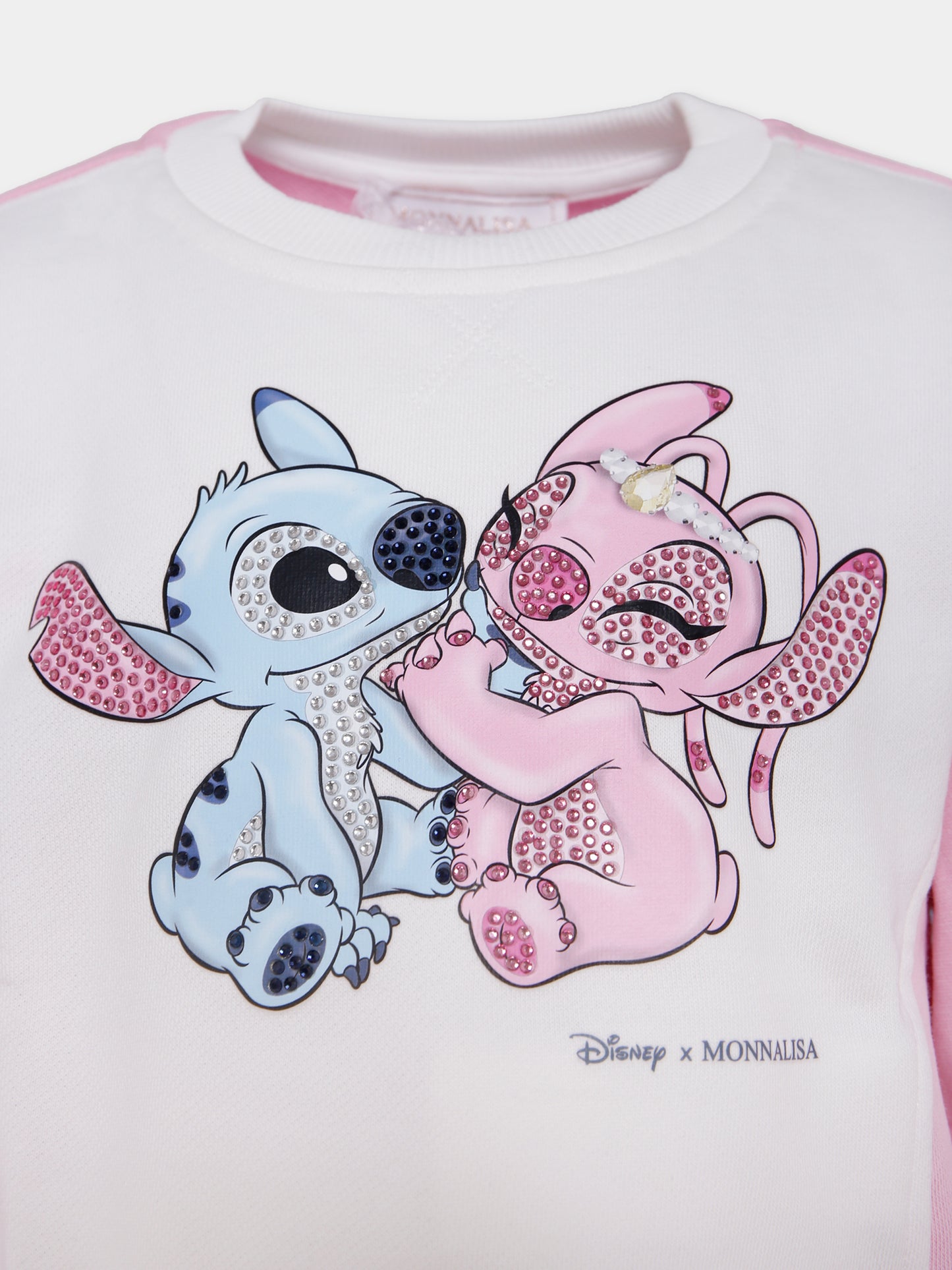 Felpa rosa per bambina con stampa Stitch & Angel,Monnalisa,19F606 6011 0190