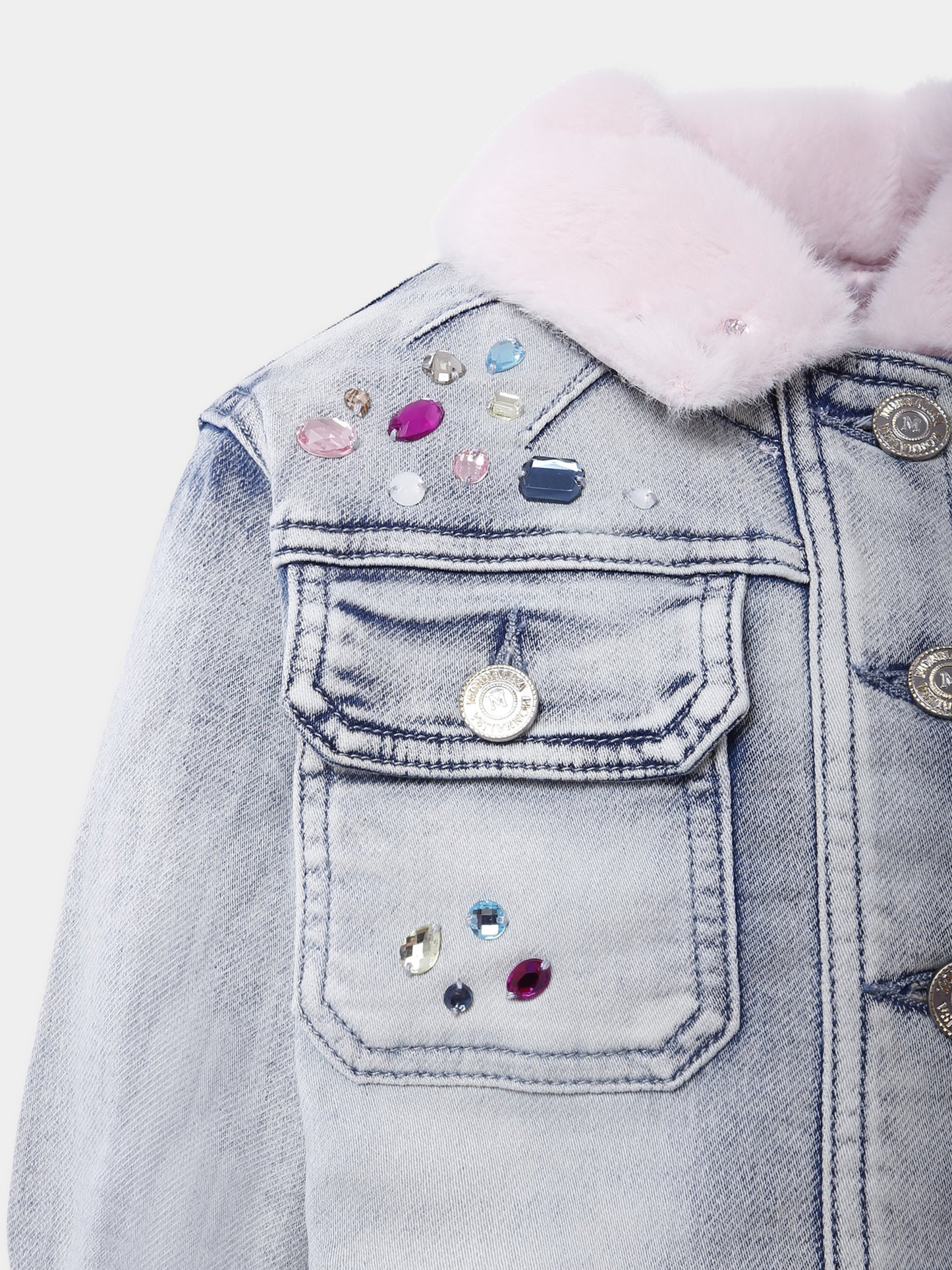 Giubbotto di jeans denim per bambina con pietre,Monnalisa,19F102 6042 0062