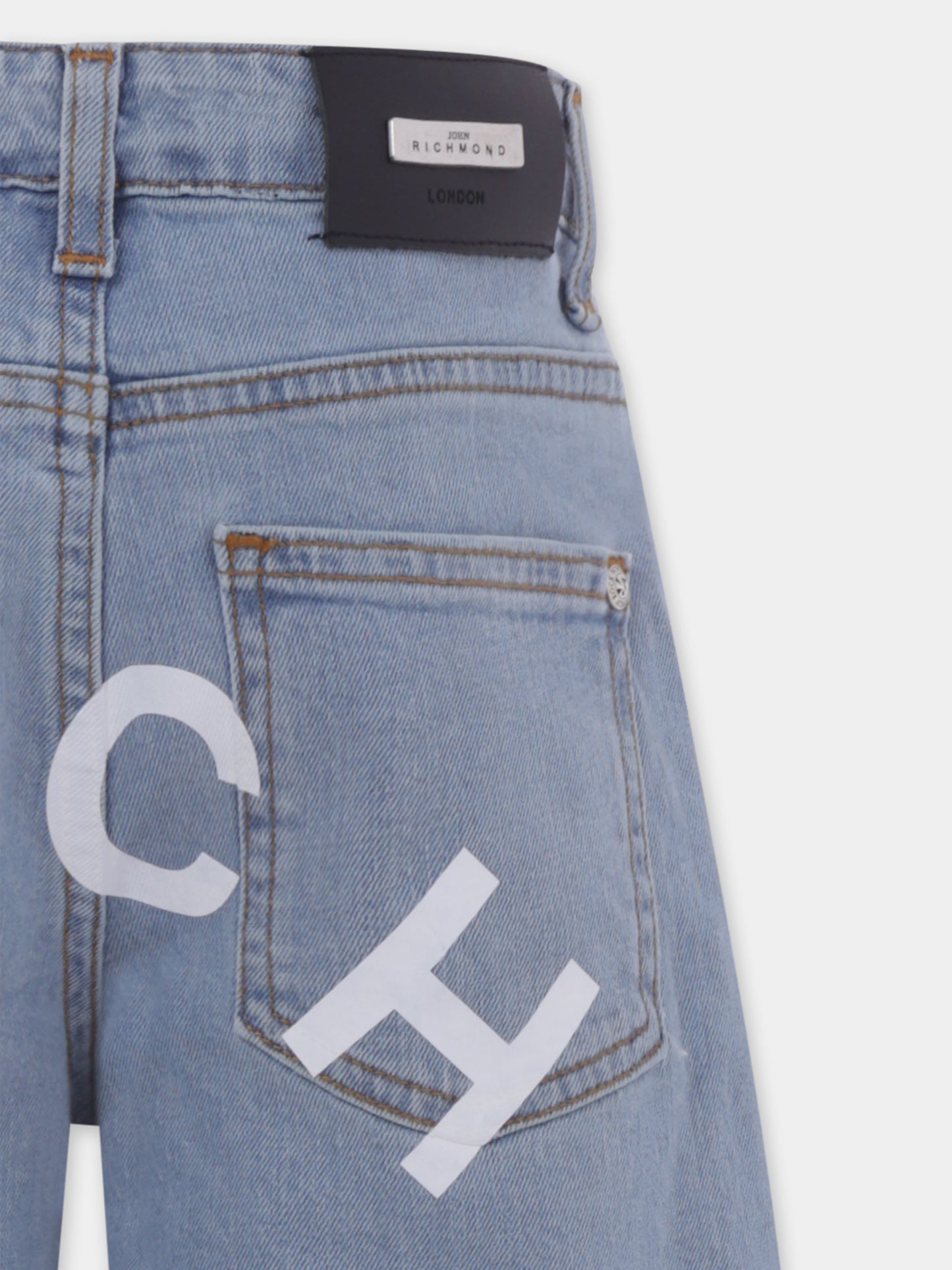 Shorts azzurri per bambino con logo,Richmond,RBP25031BE DENIM BLUE LIGHT