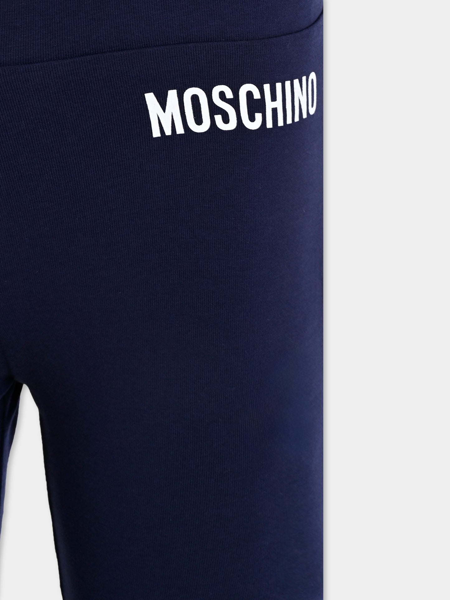 Leggings blu per bambina con logo,Moschino Kids,HDP06S LBA11 40016