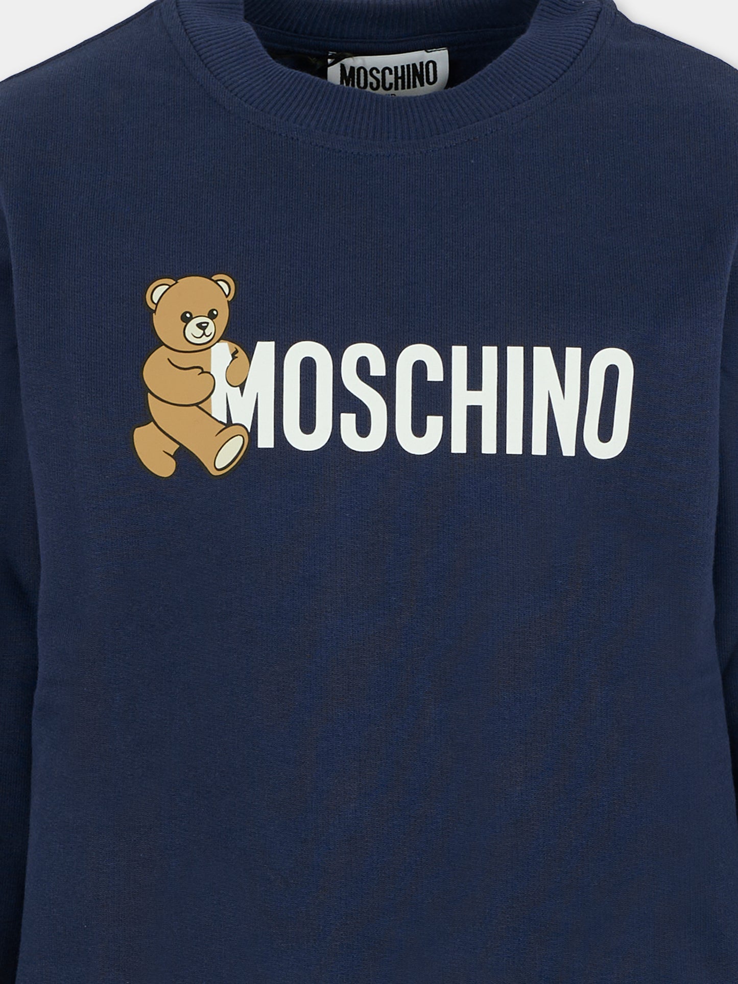 Felpa blu per bambini con Teddy Bear,Moschino Kids,HPF08V LCA83 40016
