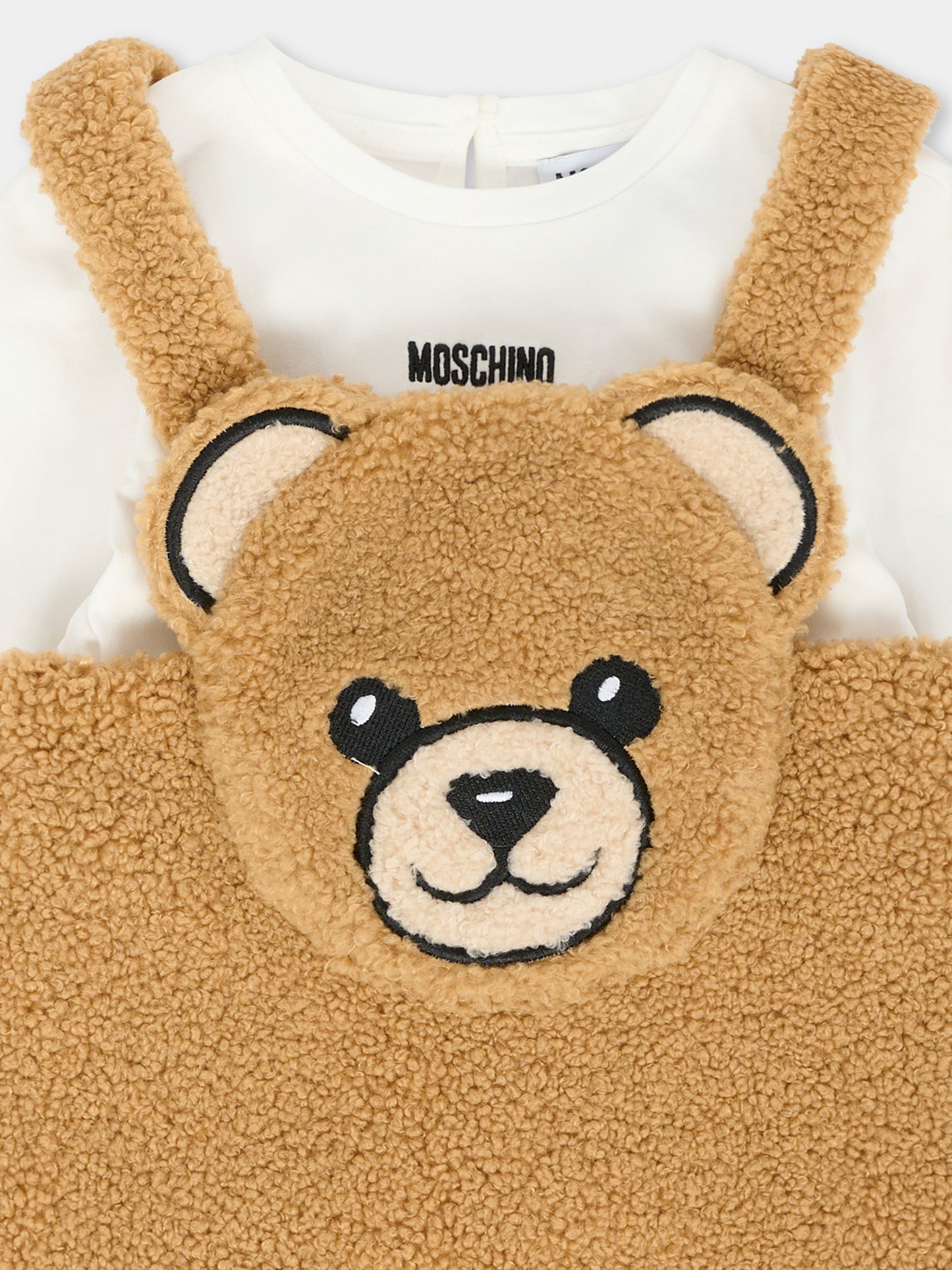 Salopette marrone per neonata con Teddy Bear,Moschino Kids,MDK037 LIA00 20351