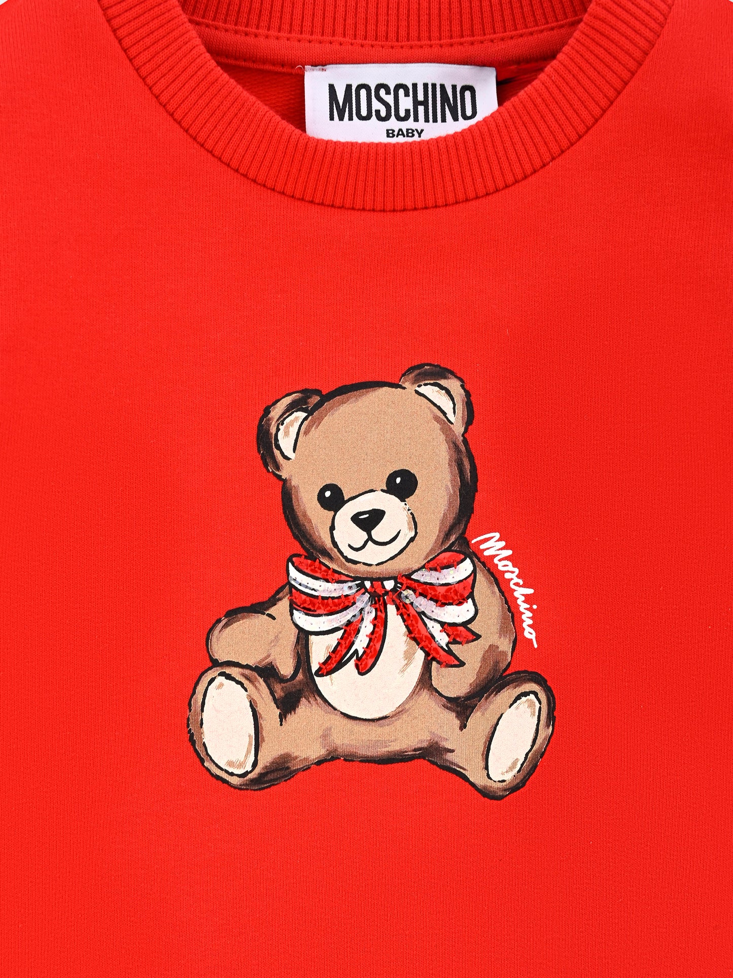 Felpa rossa per neonata con Teddy Bear e paillettes,Moschino Kids,MFF02K LDA16 50109