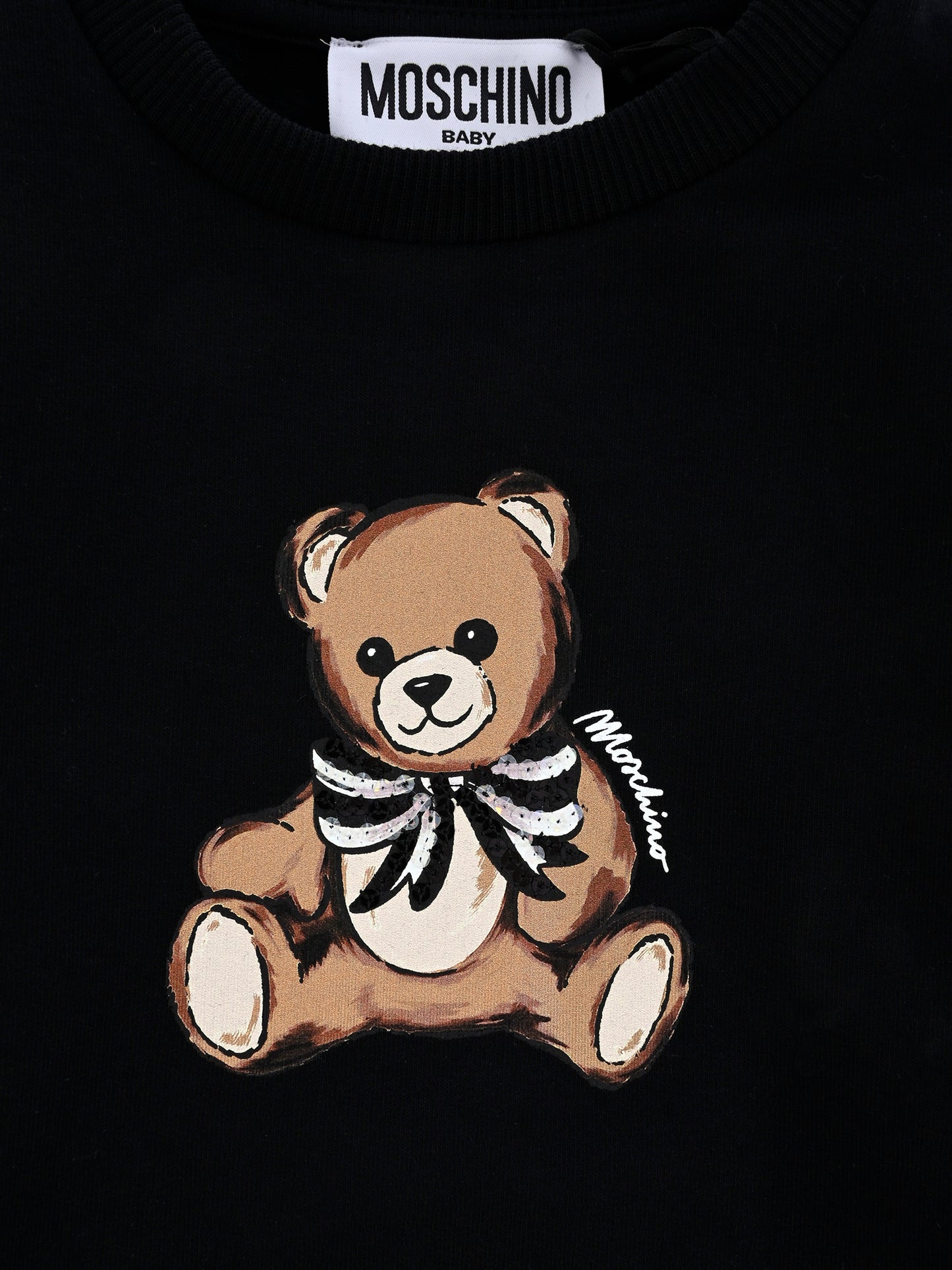 Felpa nera per neonata con Teddy Bear e paillettes,Moschino Kids,MFF02K LDA16 60100
