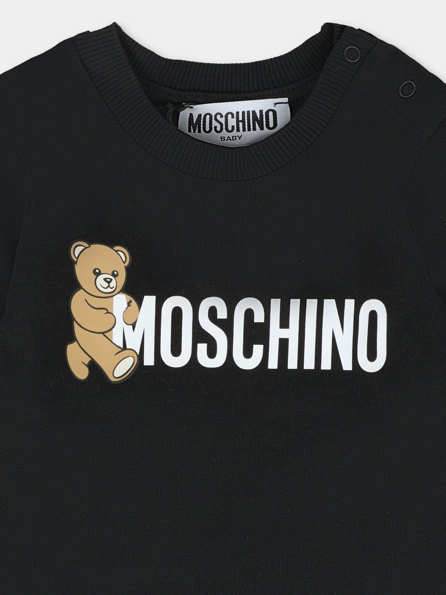 T-shirt nera per neonati con Teddy Bear e logo,Moschino Kids,MRM047 LAA34 60100