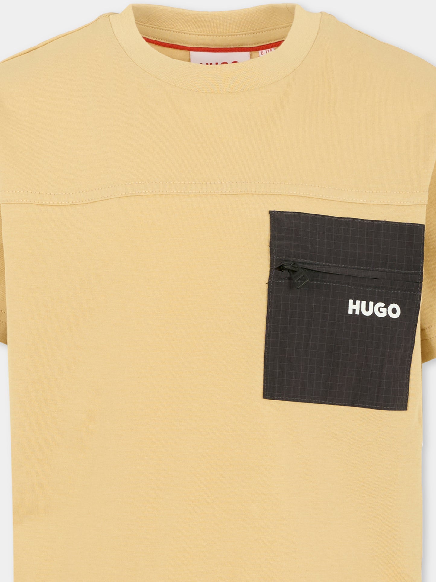 T-shirt beige per bambino con logo,Hugo,G00441 249