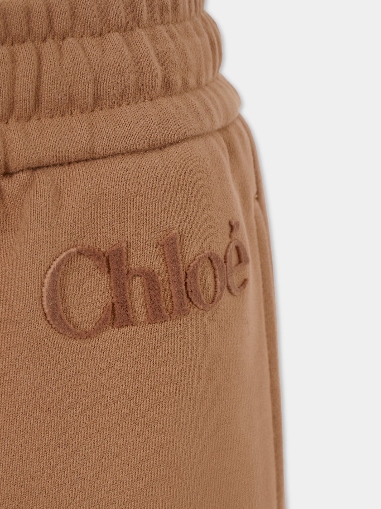 Pantaloni beige per bambina con logo in velluto,Chloé Kids,C20631 31C