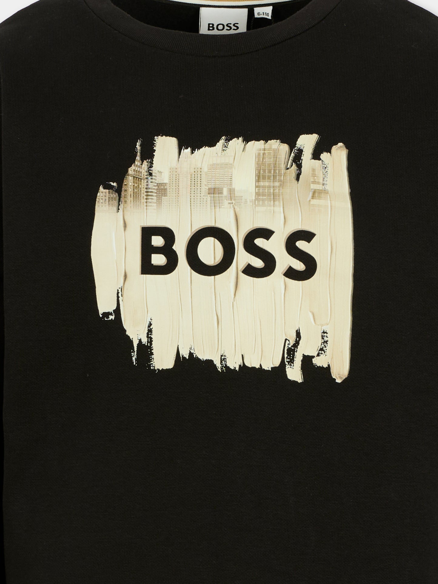 Felpa nera per bambino con logo,Boss,J52356 09B