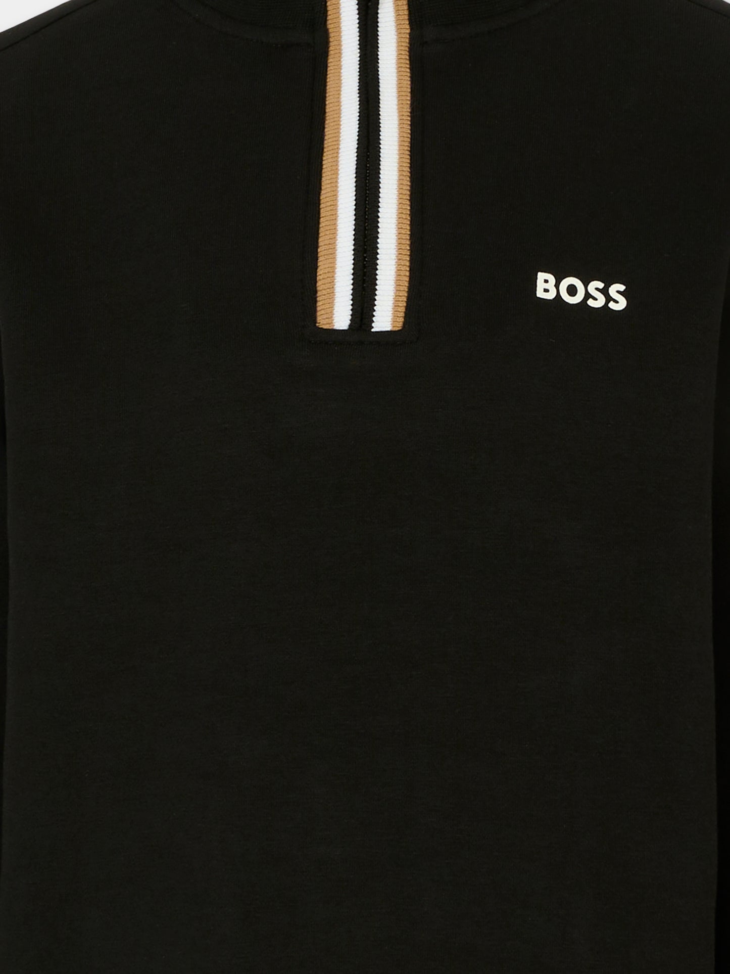 Felpa nera per bambino con logo,Boss,J52359 09B