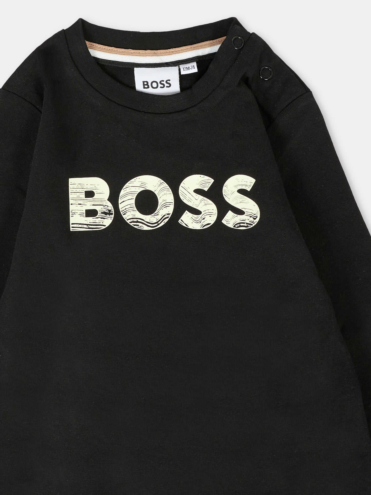 T-shirt nera per neonato con logo,Boss,J52467 09B