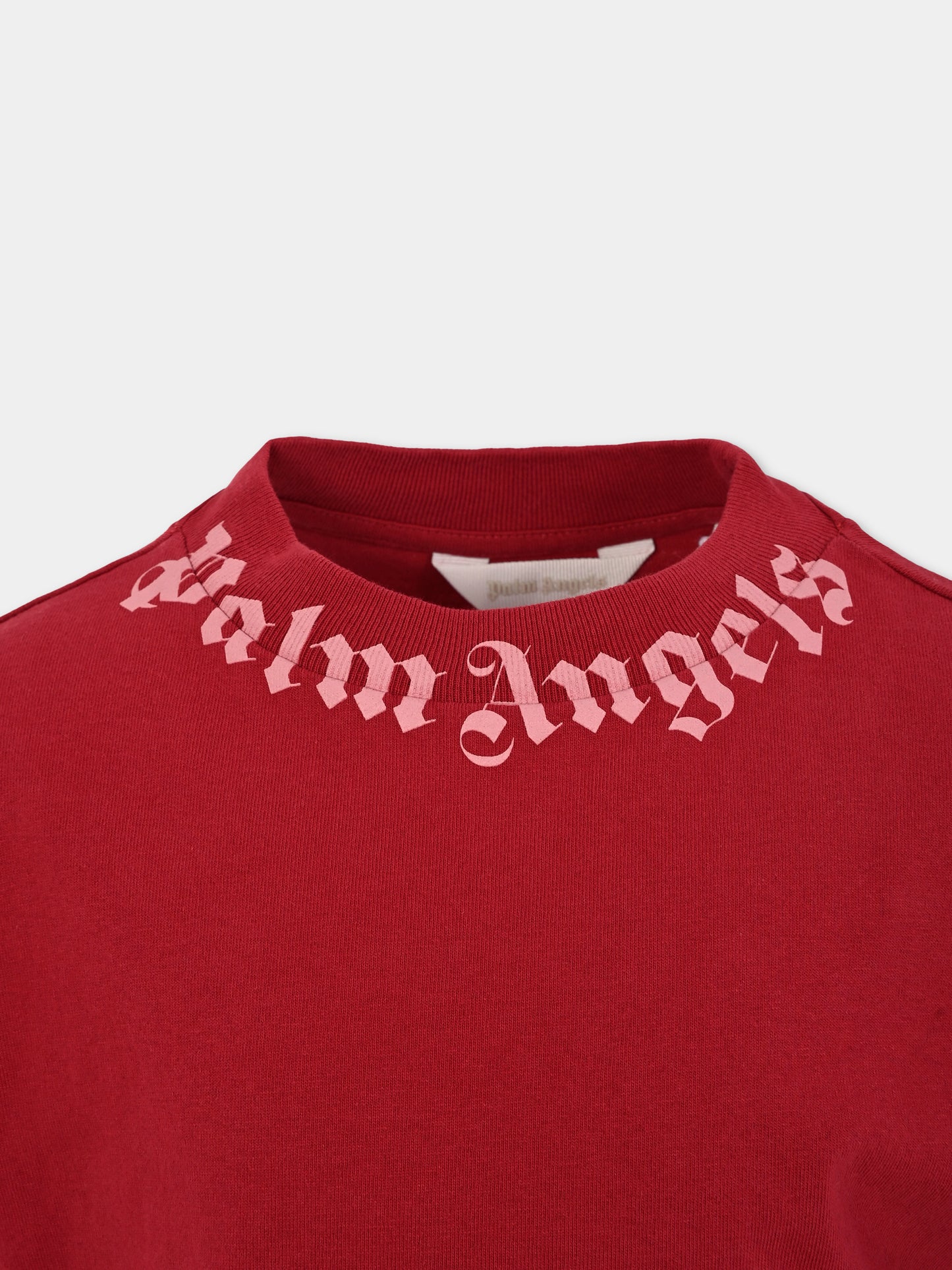 T-shirt bordeaux per bambina con logo,Palm Angels,PGAA002F25JER0082730