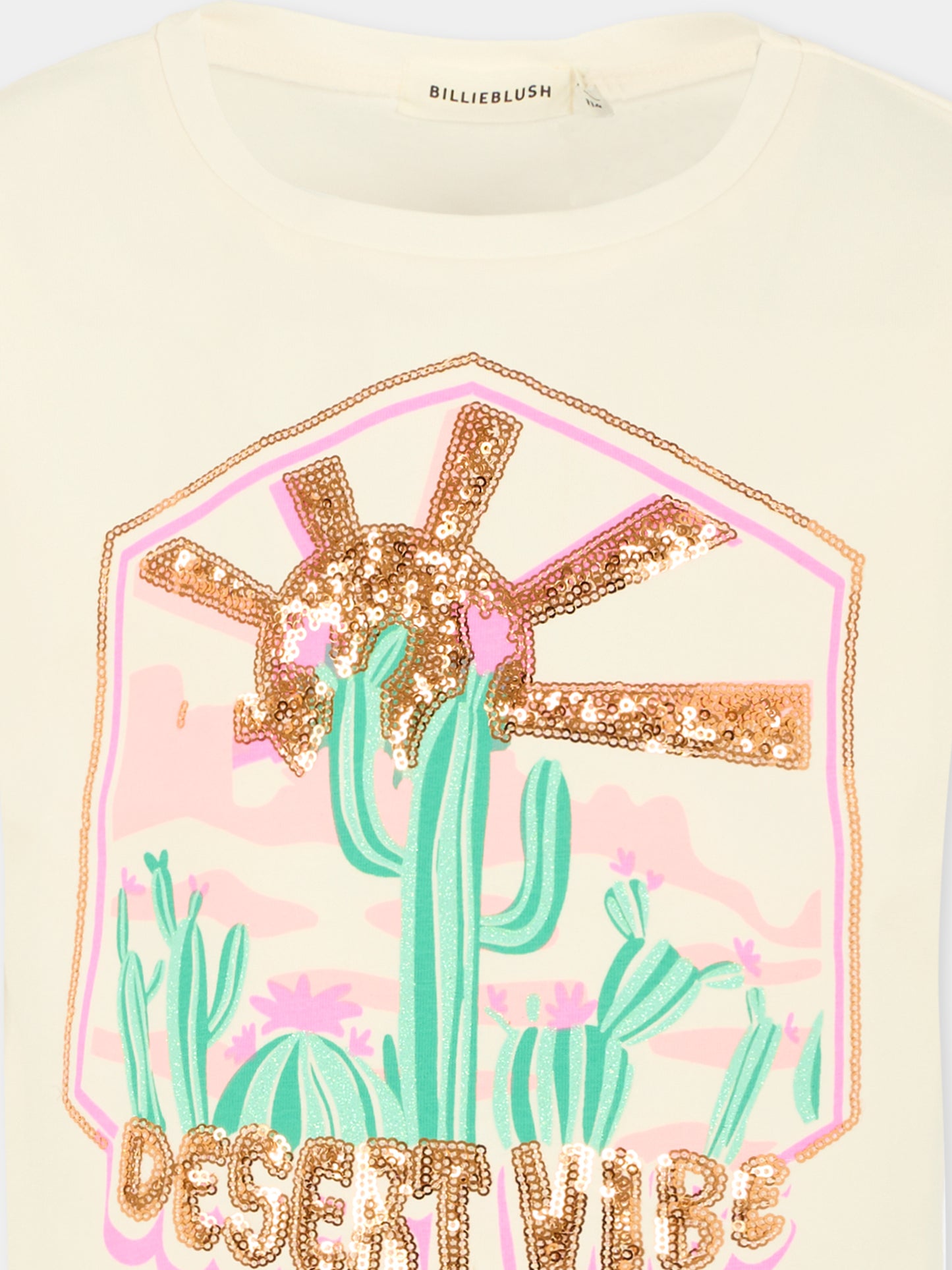 T-shirt avorio per bambina con cactus,Billieblush,U21422 121