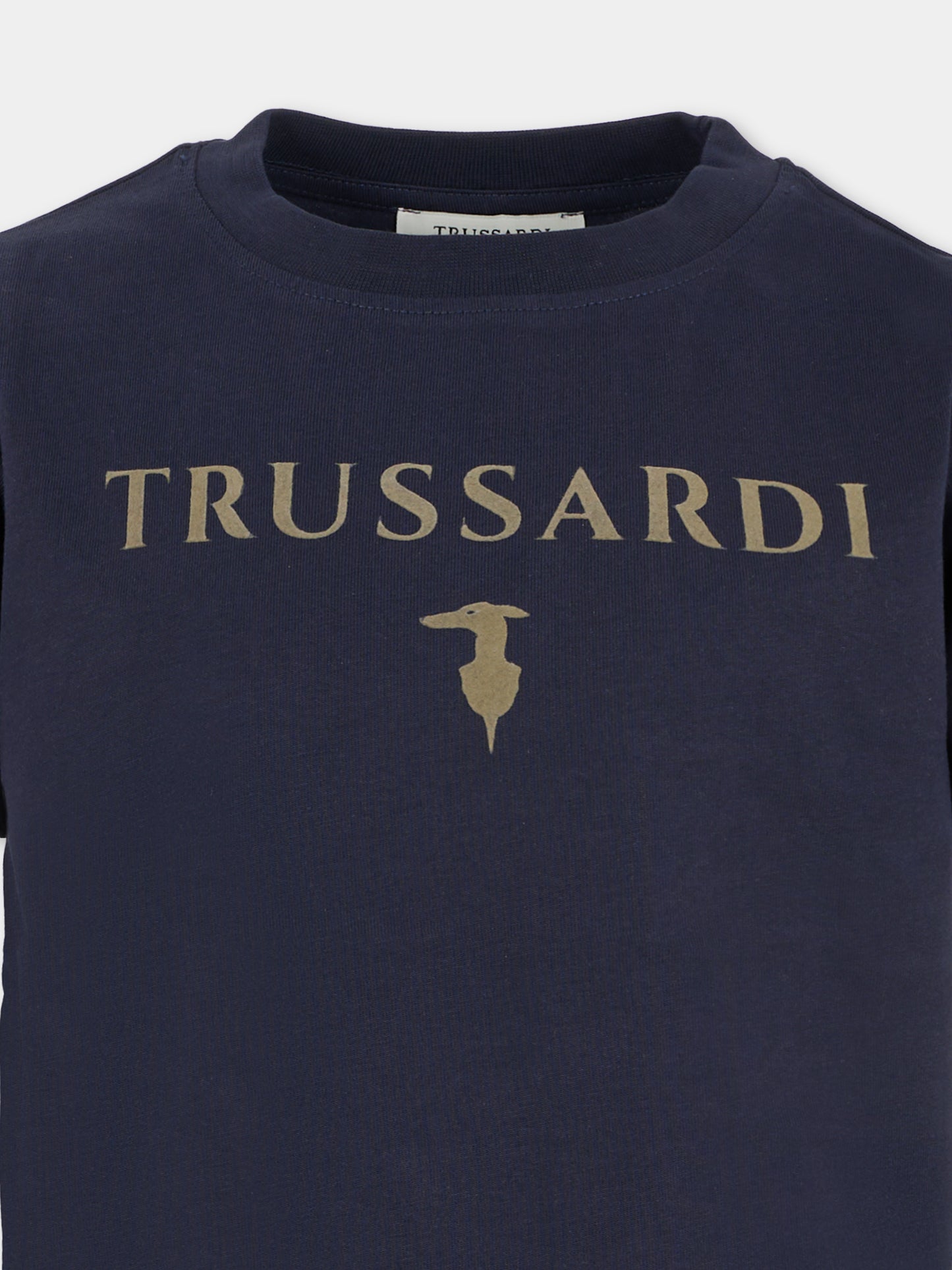 T-shirt blu per bambino con logo,Trussardi Junior,TBA25003TS PEACOAT