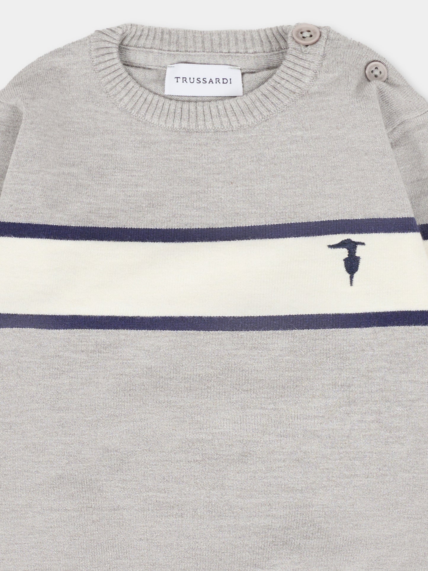 Maglione grigio per neonato con logo,Trussardi Junior,TIA25030MA GREY MEDIUM MELANGE