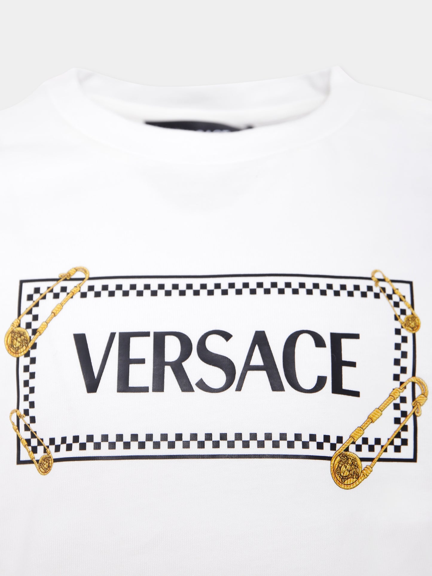 T-shirt bianca per bambini con '90 Vintage Logo e spille,Versace,1018570 1A14910 2W100