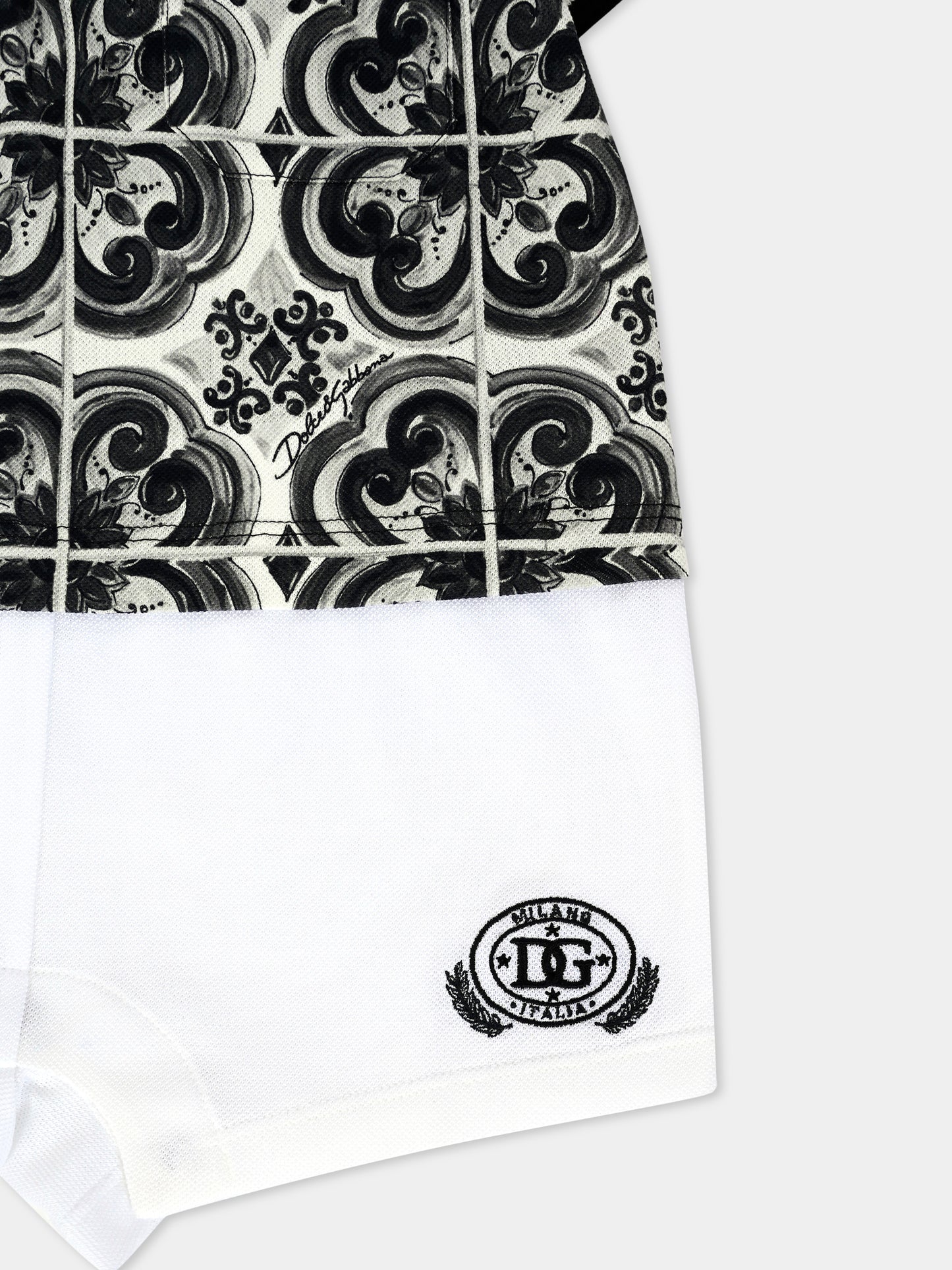 Pagliaccetto nero per neonato con stampa maioliche,Dolce & Gabbana Kids,L1JO7A G7PCD IU3TN