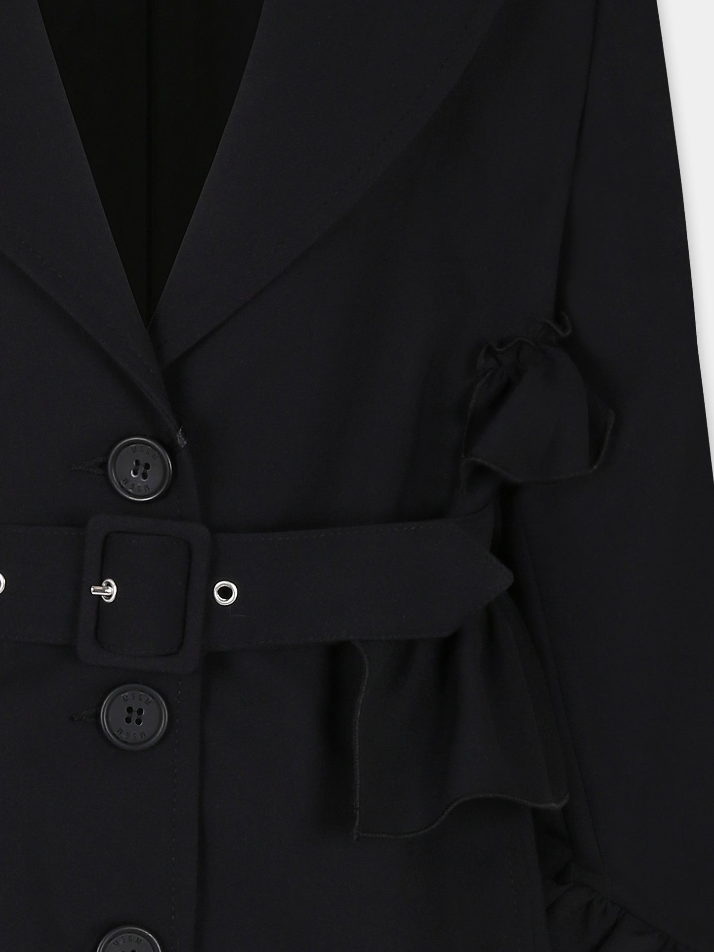 Cappotto nero per bambina con rocuhes e logo,Msgm Kids,F4MSJGCO134 110