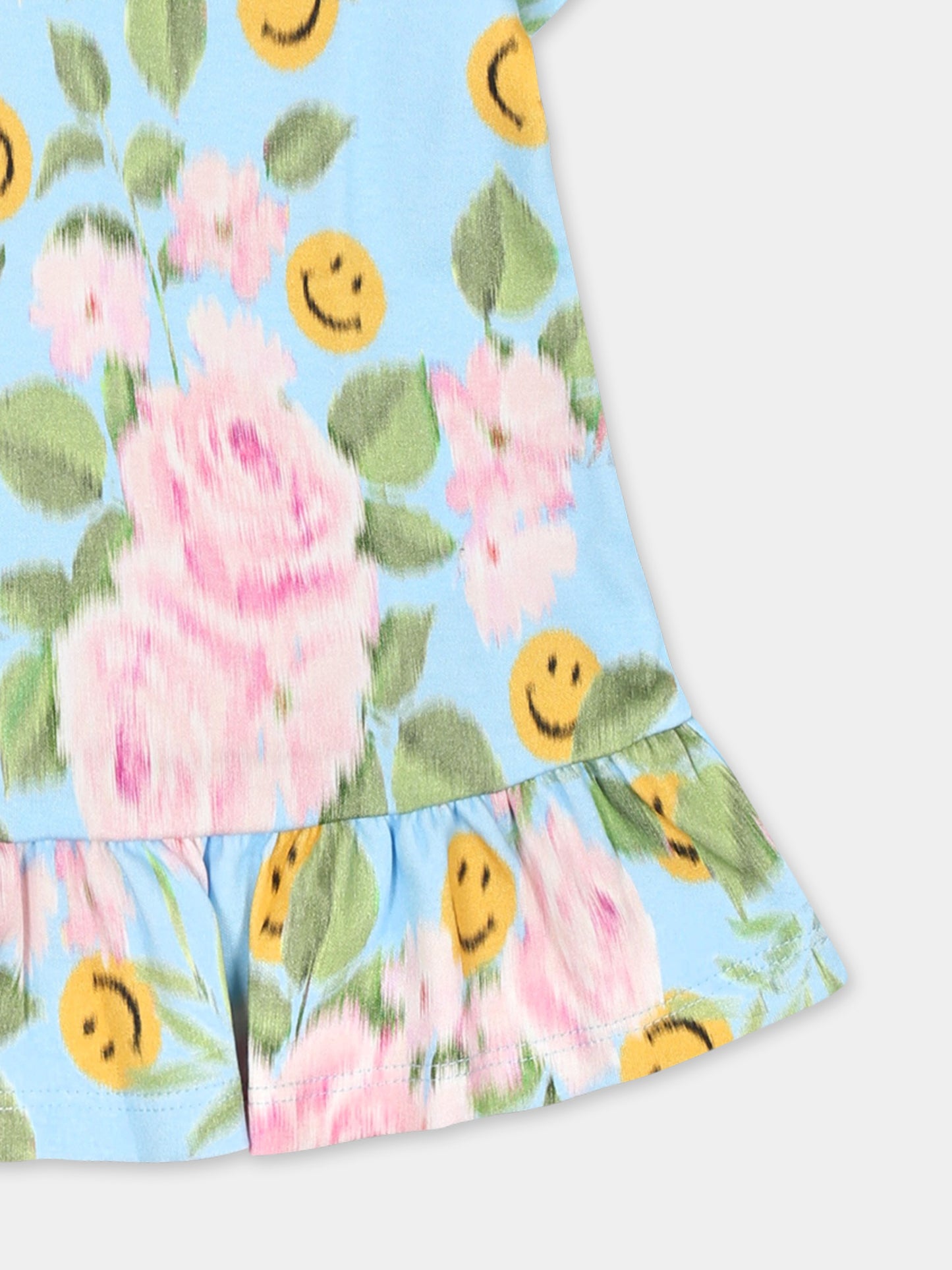 Vestito azzurro per neonata con stampa floreale e smile,Moschino Kids,MDV0CM LABA8 84436