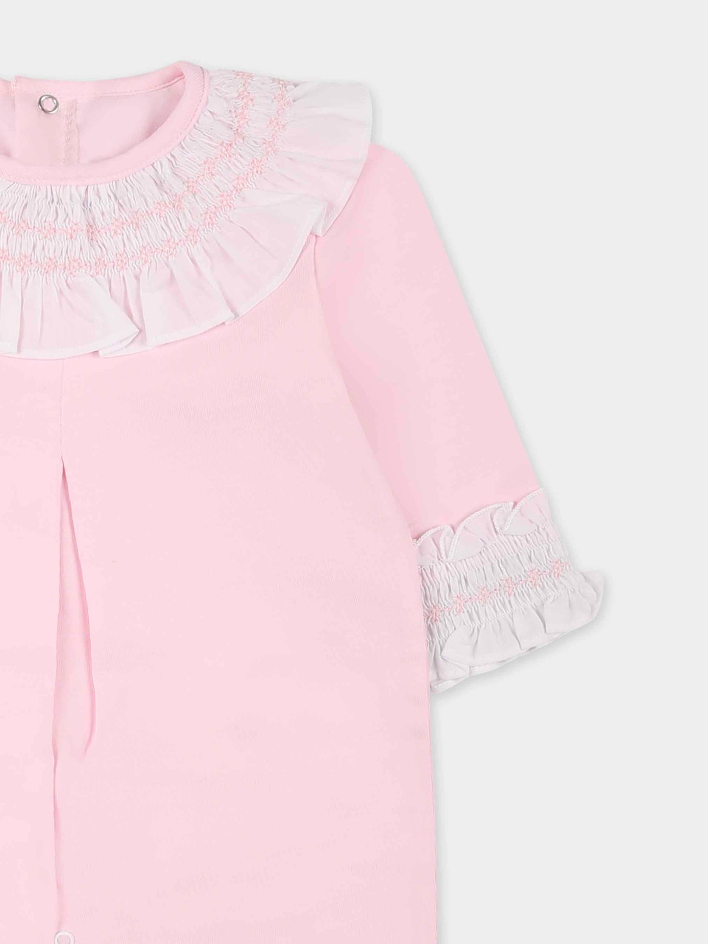 Combinaison rose pour bébé fille avec broderie