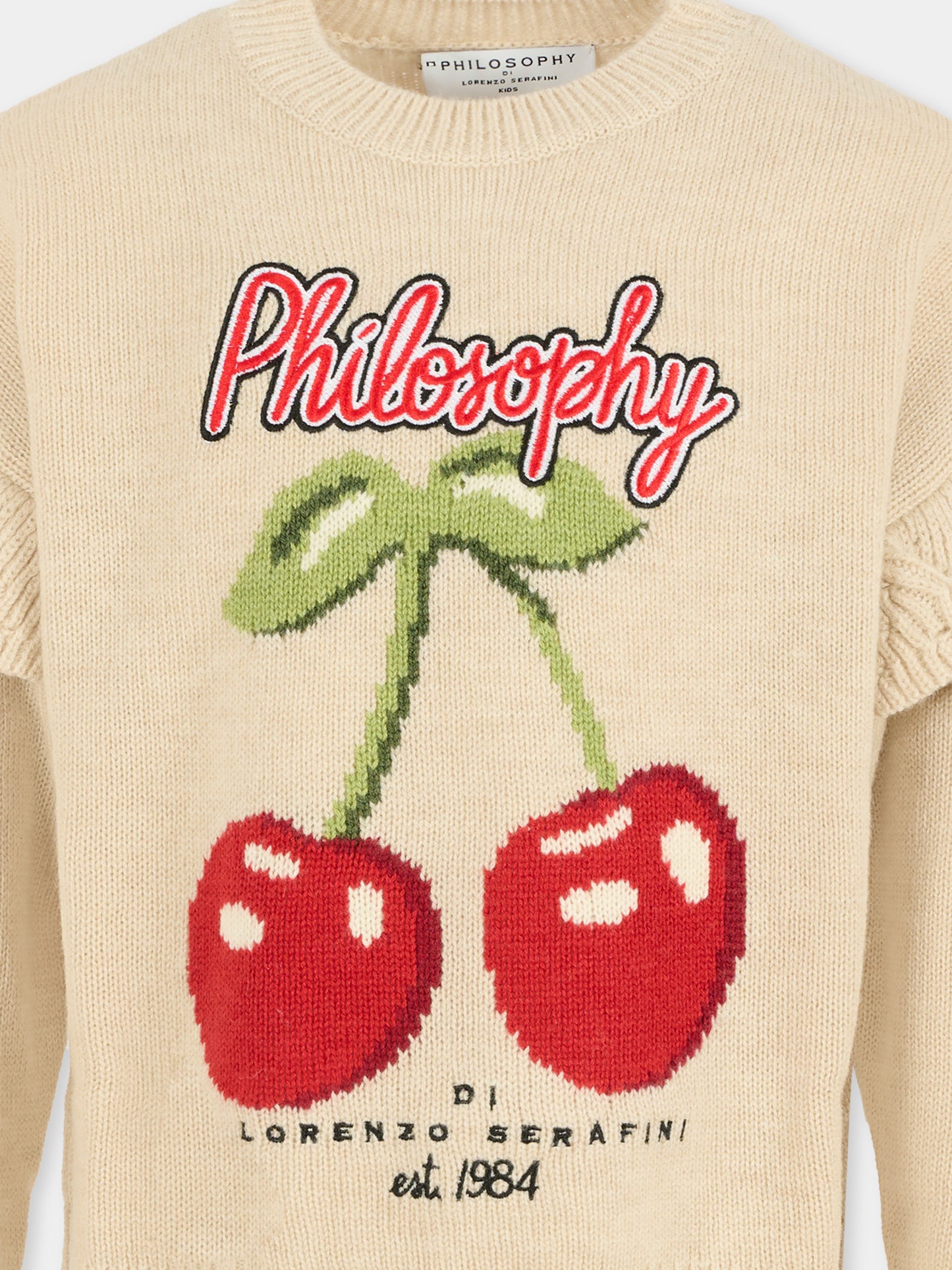 Maglione beige per bambina con ciliegie,Philosophy,I9F604 - 6066 - P003