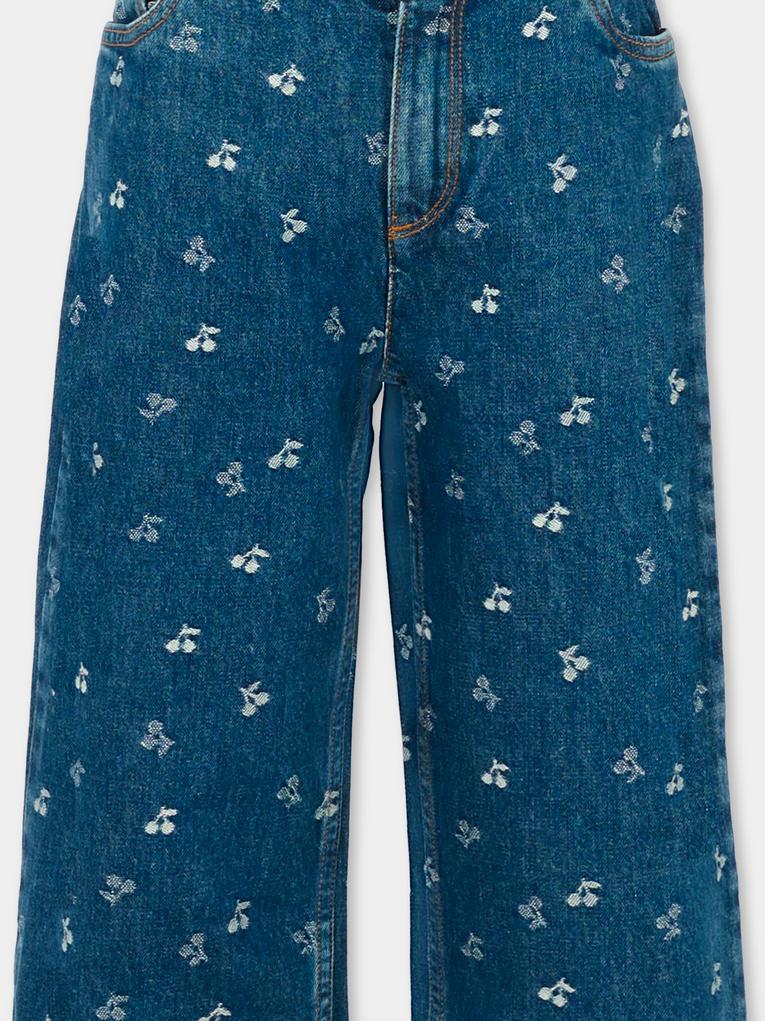 Jeans denim per bambina con ciliegie all over,Bonpoint,W05GPAW00004 617