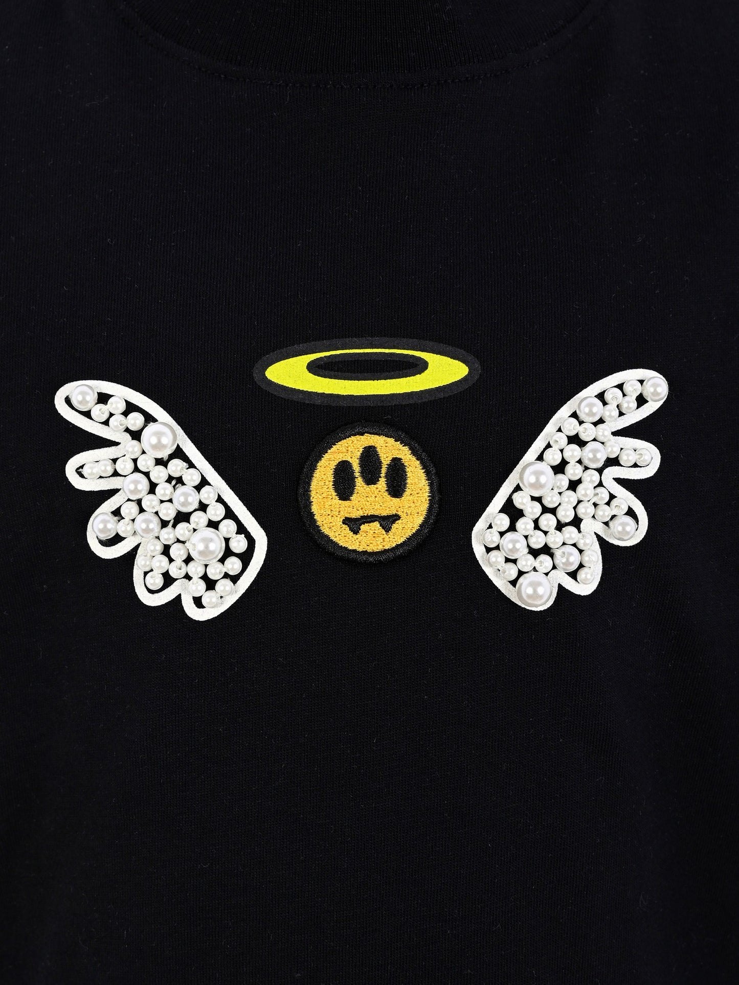 T-shirt crop nera per bambina con stampa Bear e perle,Barrow,F5BKJGTH185 110