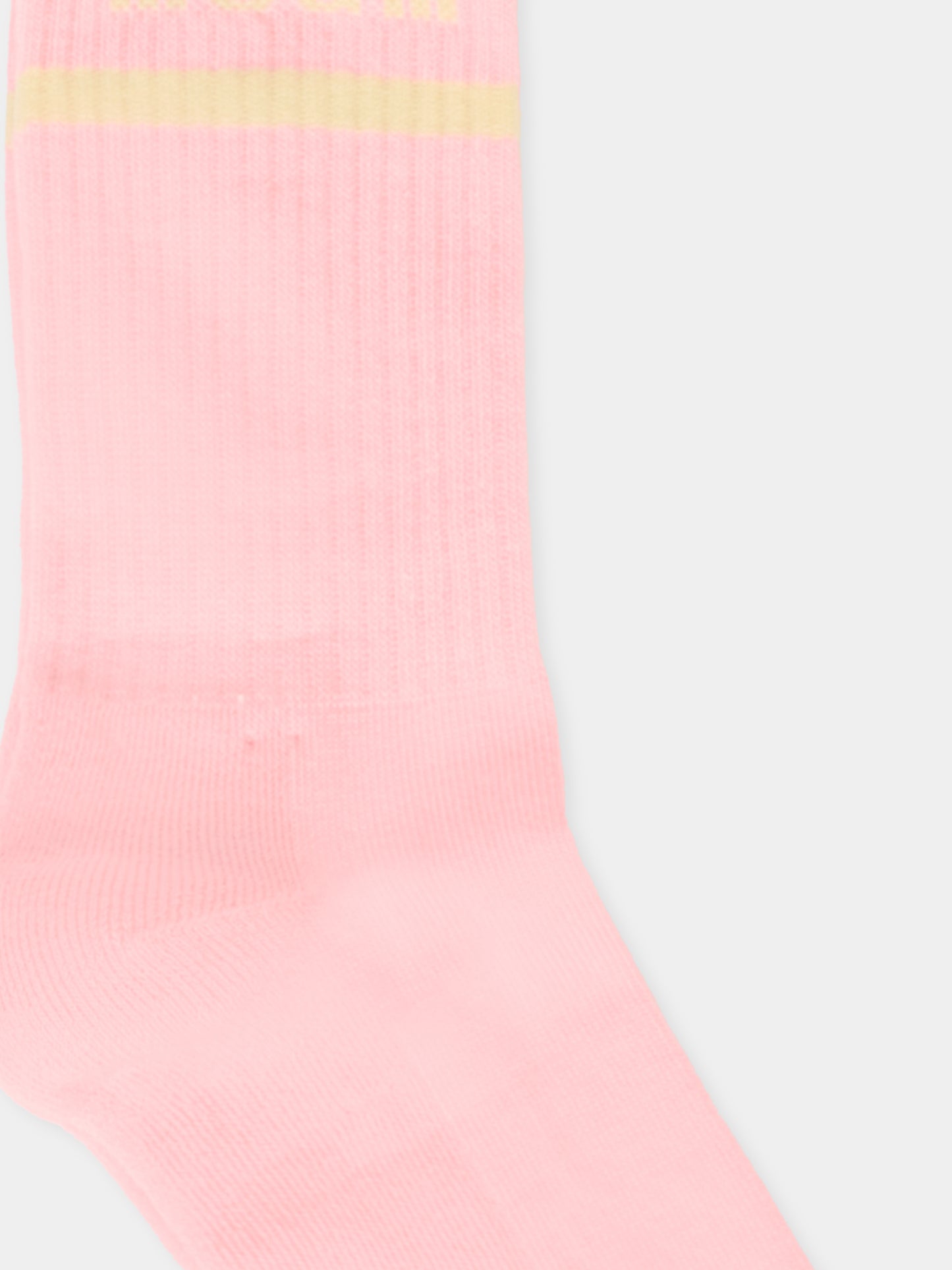 Calze rosa per bambina con logo avorio,Msgm Kids,F5MSJUSO278 MS038