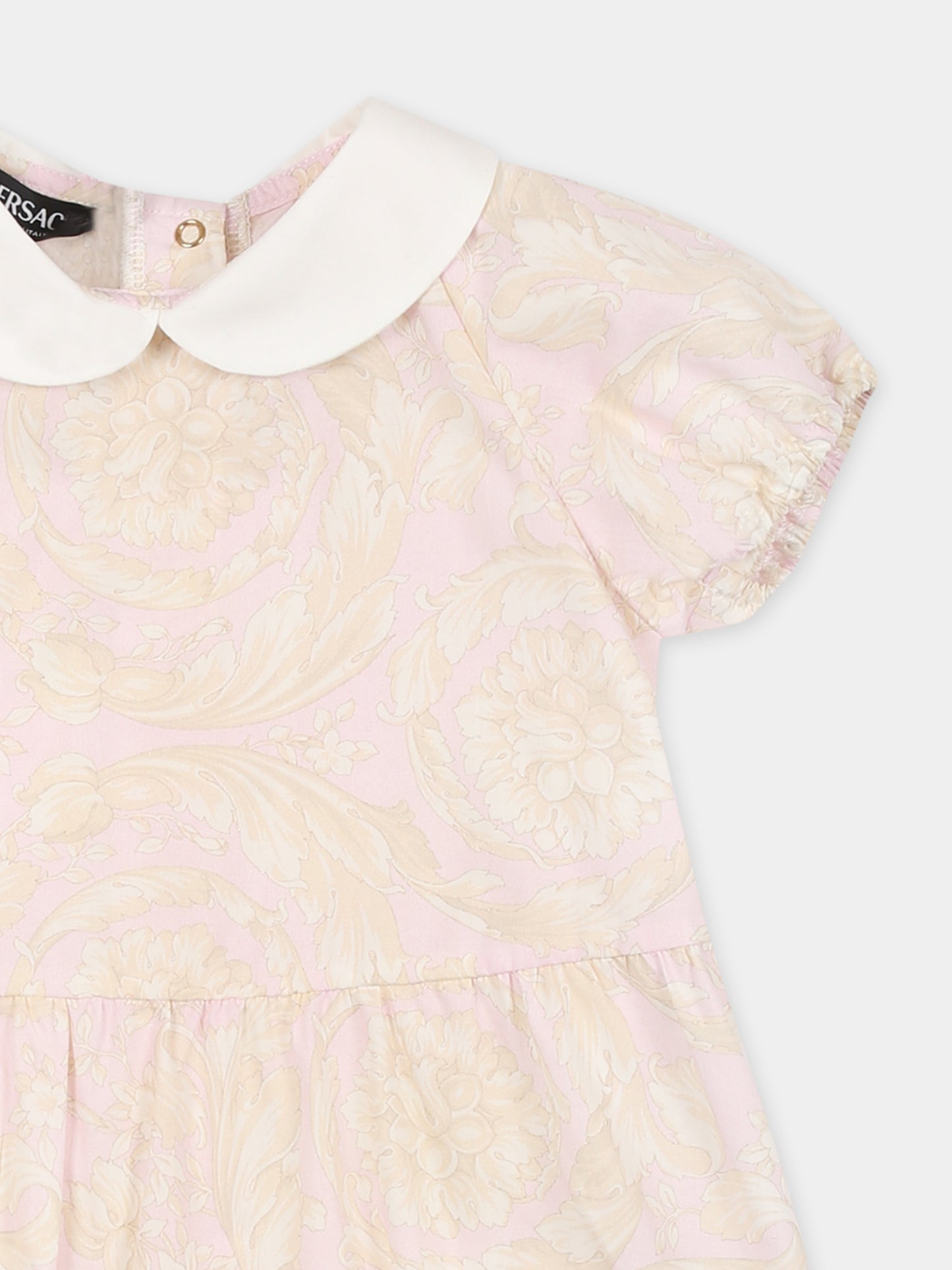 Pagliaccetto rosa per neonata con stampa Barocco,Versace,1017960 1A12862 2PW40
