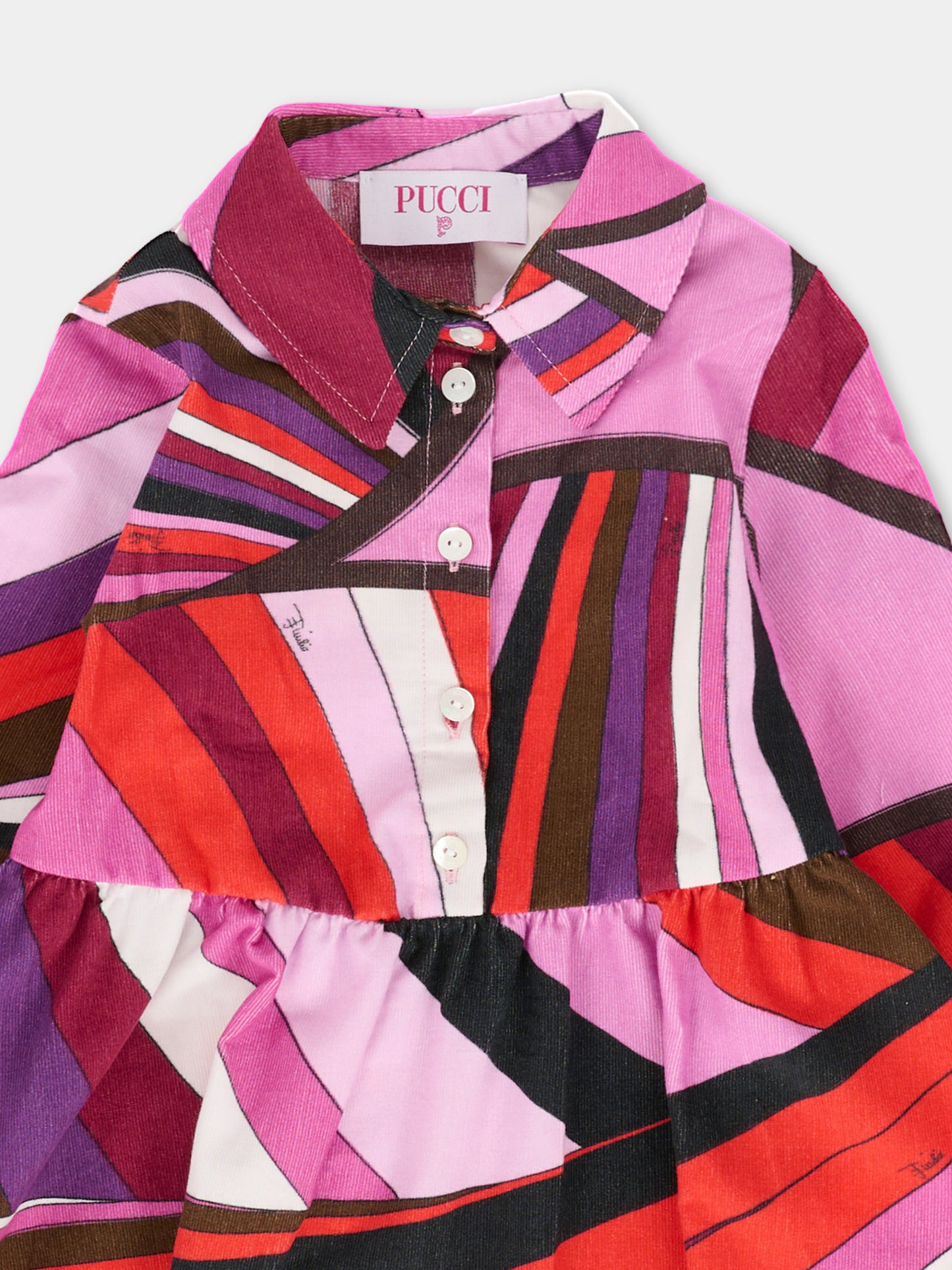 Vestito fucsia per neonata con stampa marmo,Emilio Pucci Junior,PX1060 V0164 513RO
