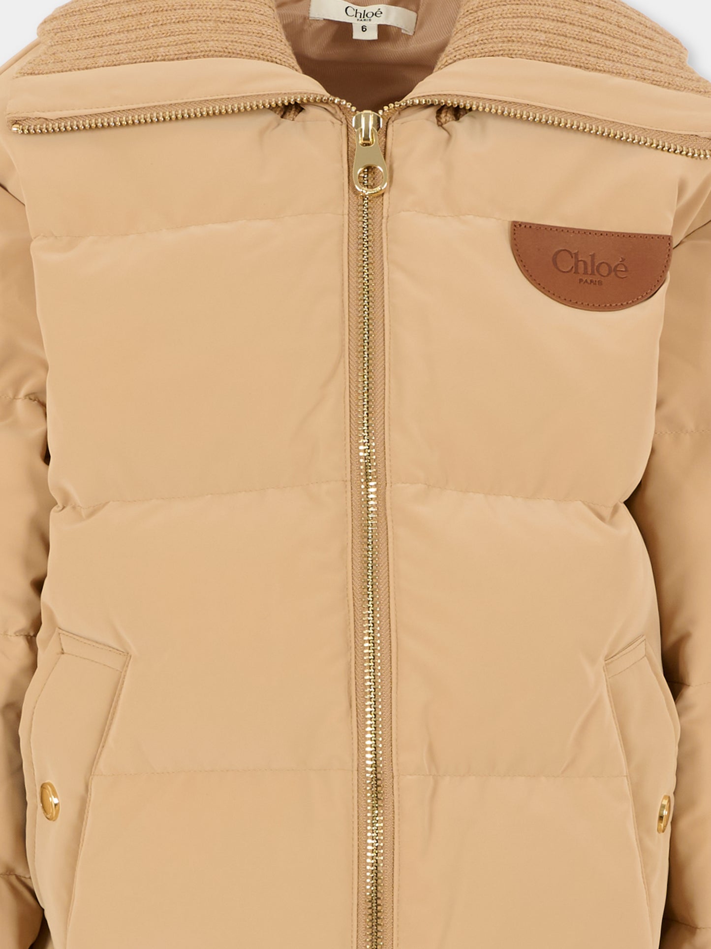 Piumino beige per bambina con patch,Chloé Kids,C20663 231