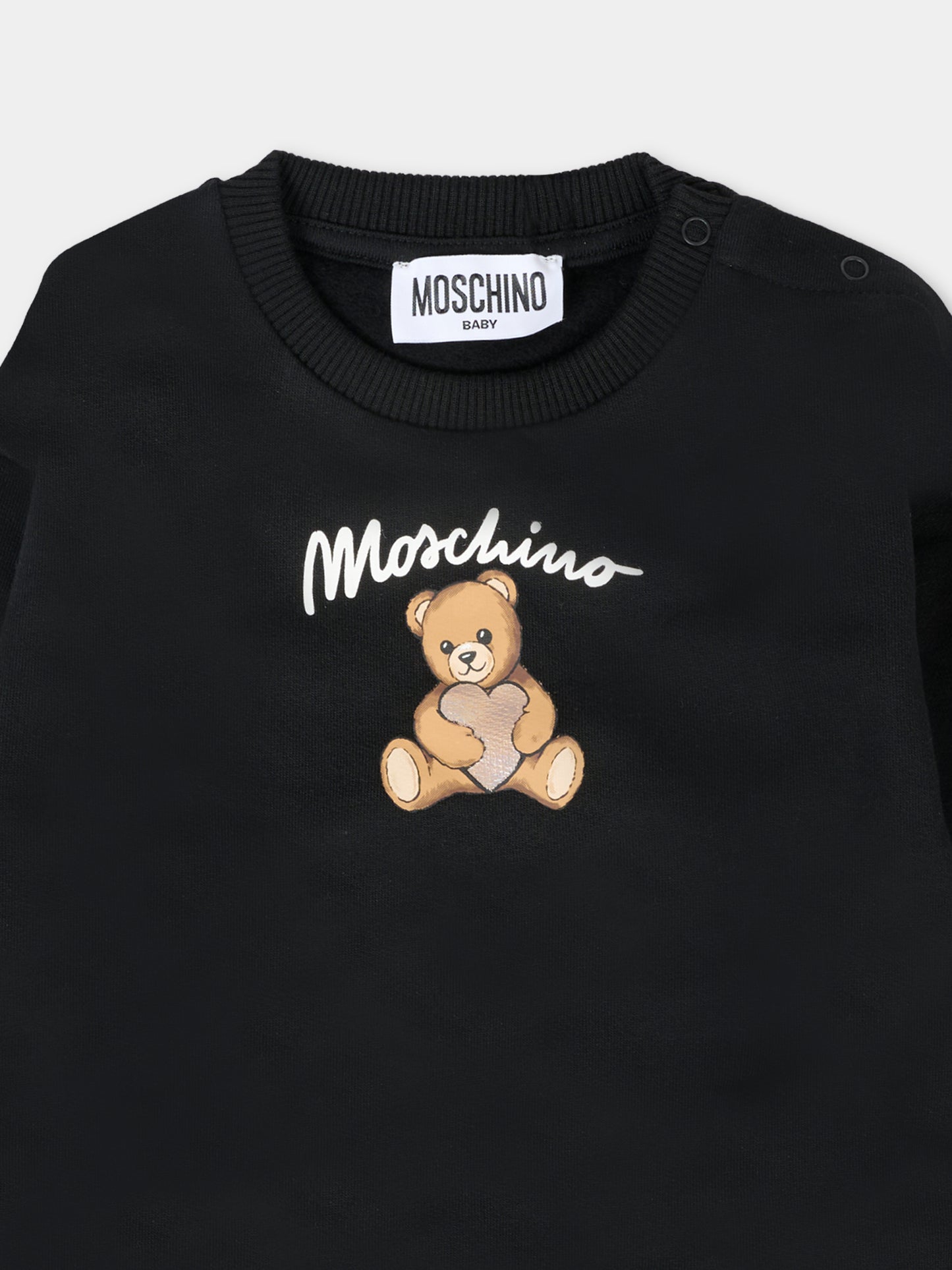 Felpa nera per neonata con Teddy Bear e logo,Moschino Kids,MDF033 LCA40 60100