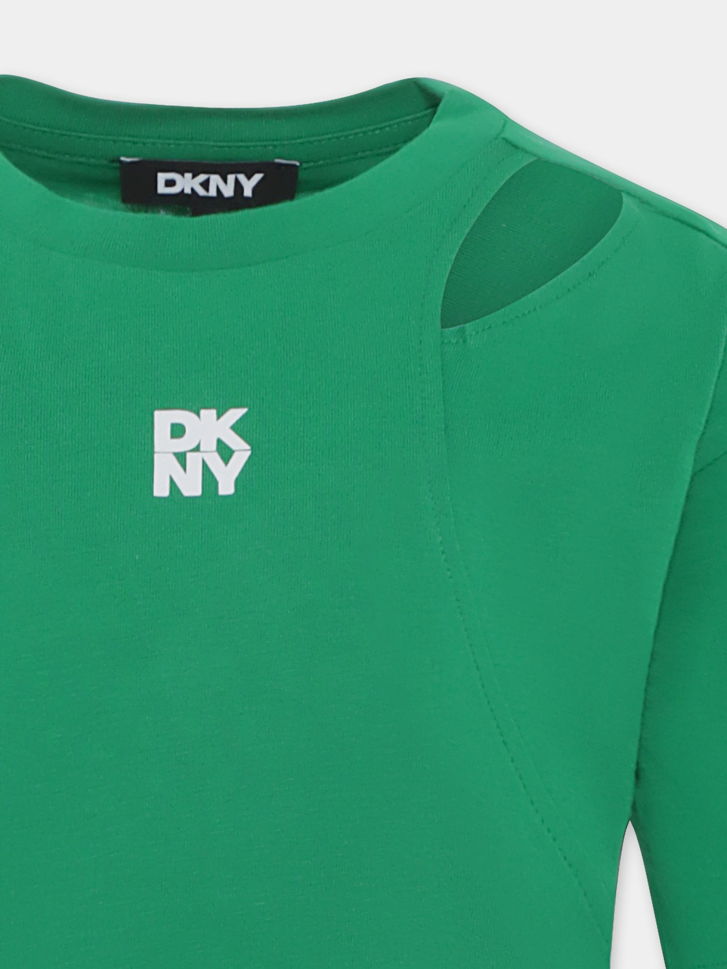 T-shirt verde per bambina con logo,Dkny,D62316 709