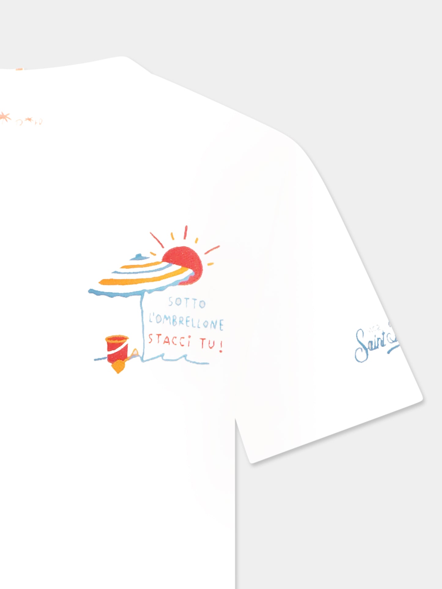 T-shirt blanc pour garçon avec parapluie