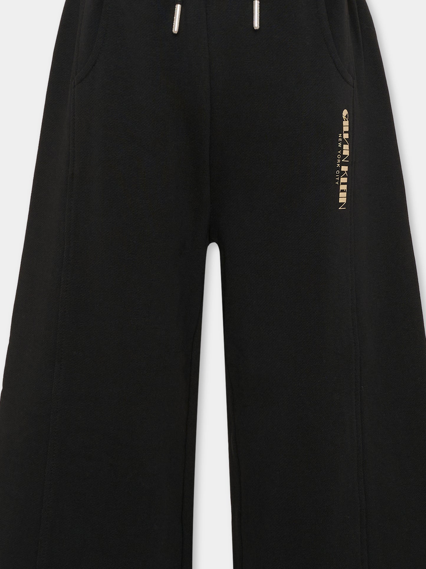 Pantaloni sportivi neri per bambina con logo glitter,Calvin Klein Kids,IG0IG03097 BEH