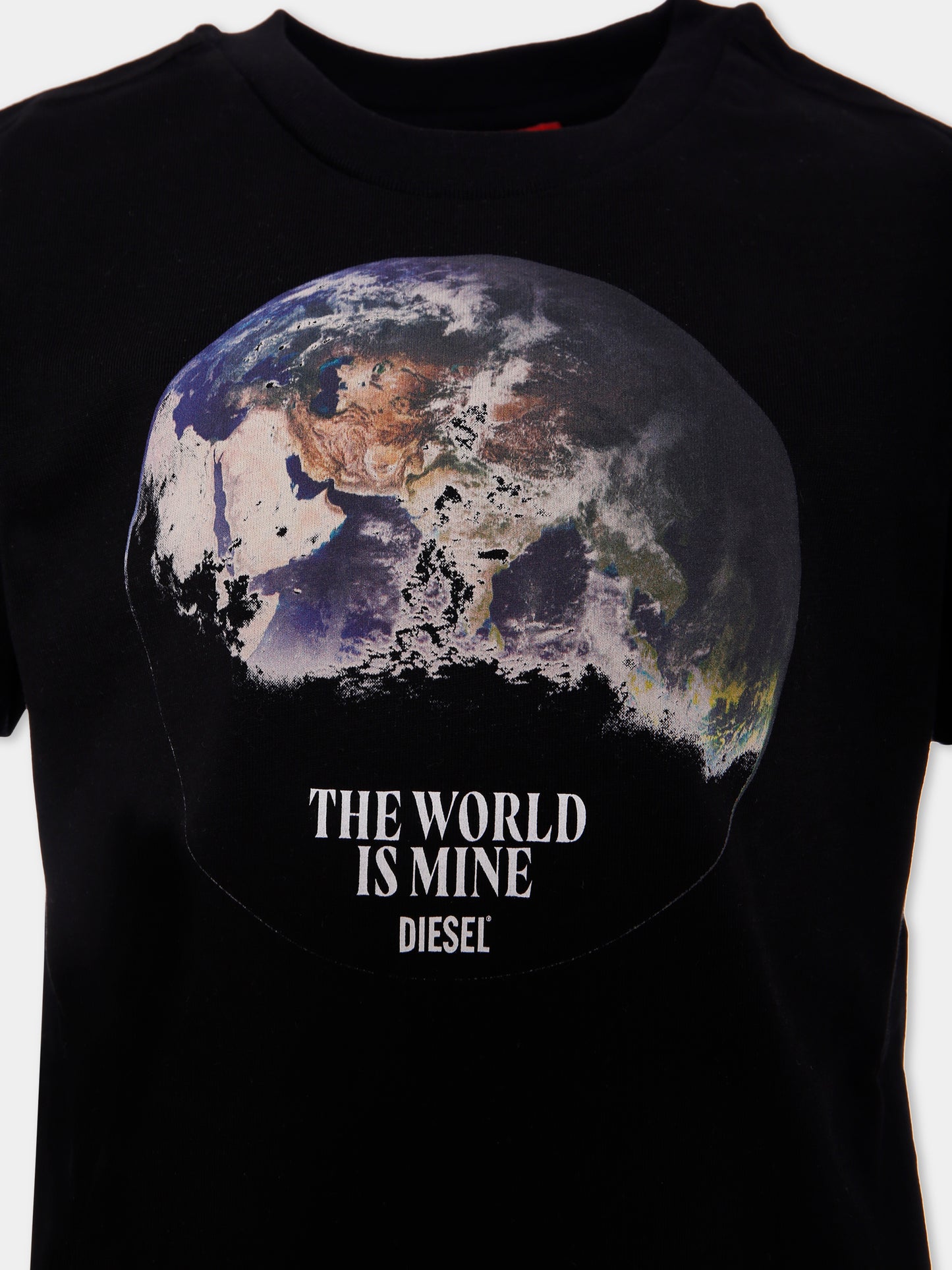 T-shirt nera per bambino con stampa mondo e logo,Diesel,J02000 0CATM K900