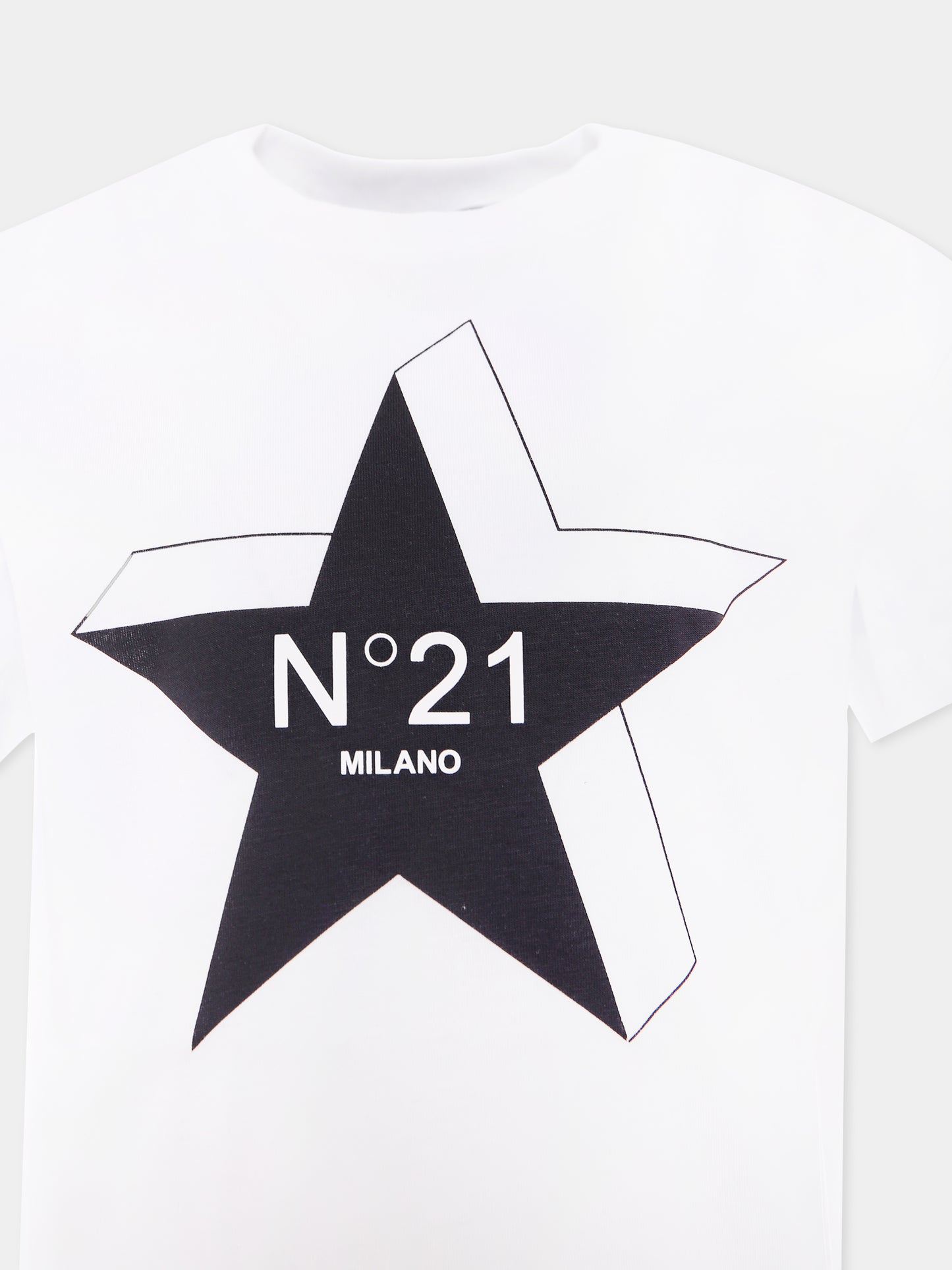 T-shirt bianca per bambino con stella e logo,N°21 Kids,N21952 N0199 0N100