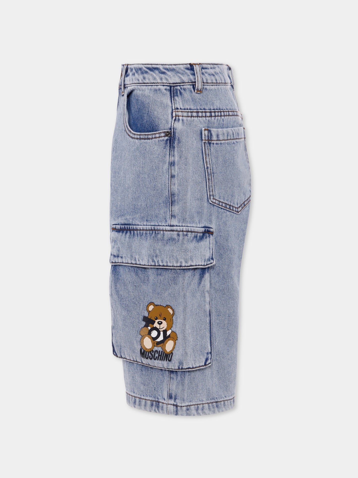 Shorts denim per bambino con Teddy Bear,Moschino Kids,HUQ023 L0E08 40186